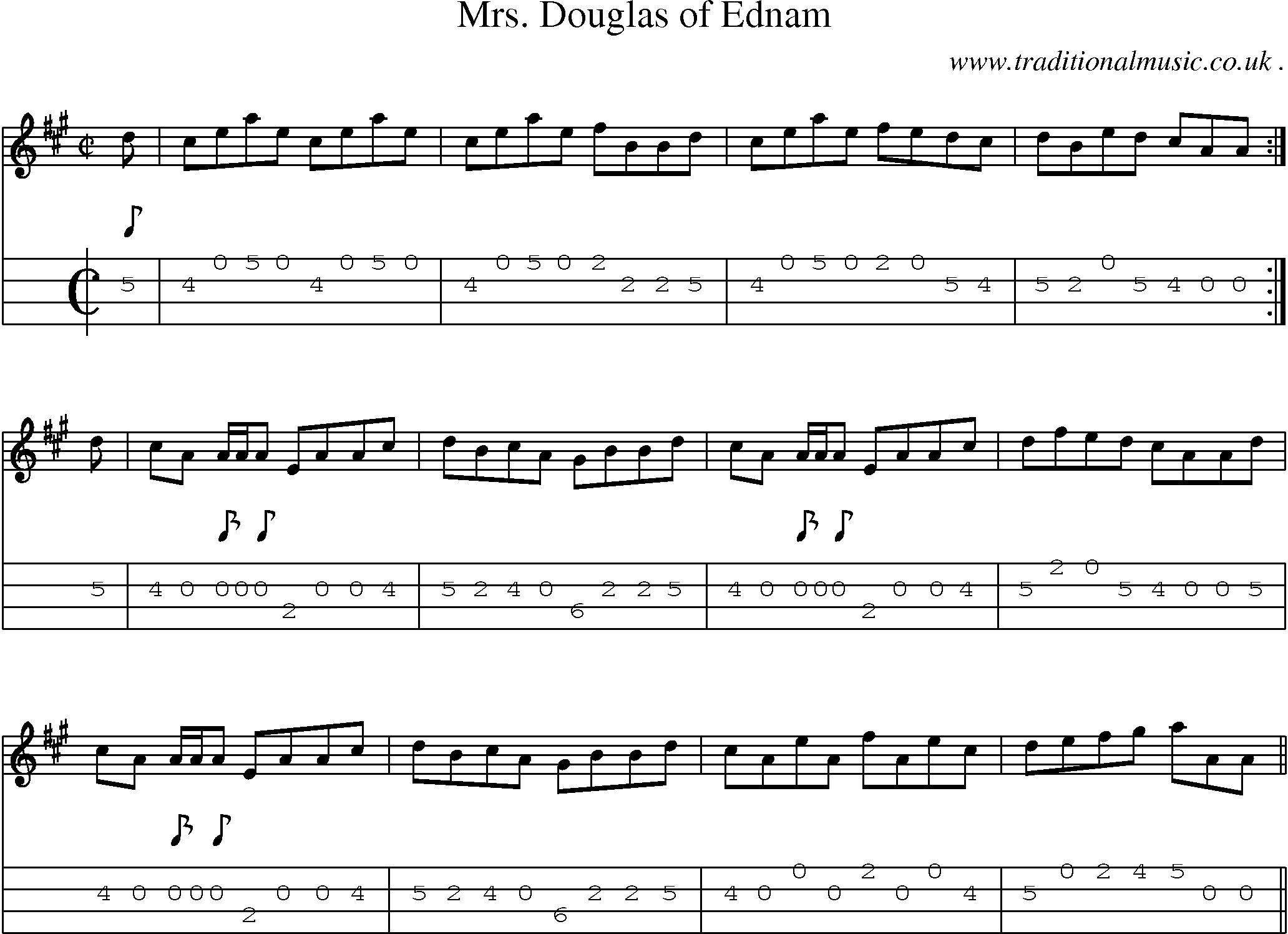 Sheet-music  score, Chords and Mandolin Tabs for Mrs Douglas Of Ednam