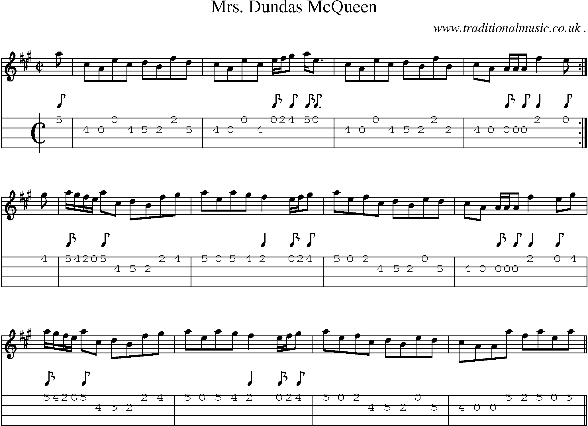 Sheet-music  score, Chords and Mandolin Tabs for Mrs Dundas Mcqueen