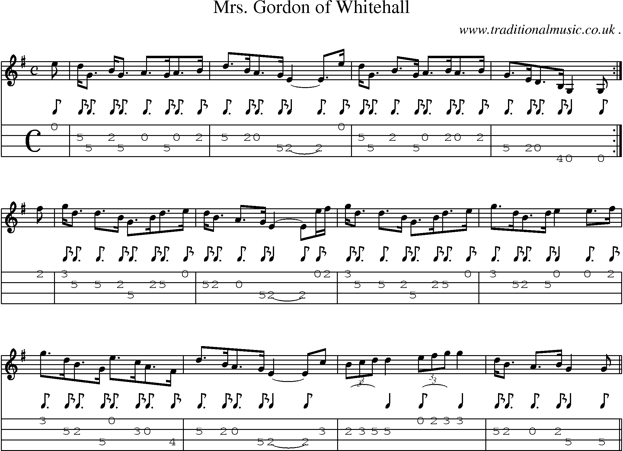 Sheet-music  score, Chords and Mandolin Tabs for Mrs Gordon Of Whitehall
