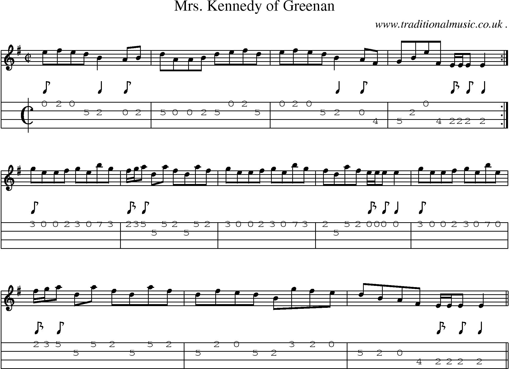 Sheet-music  score, Chords and Mandolin Tabs for Mrs Kennedy Of Greenan
