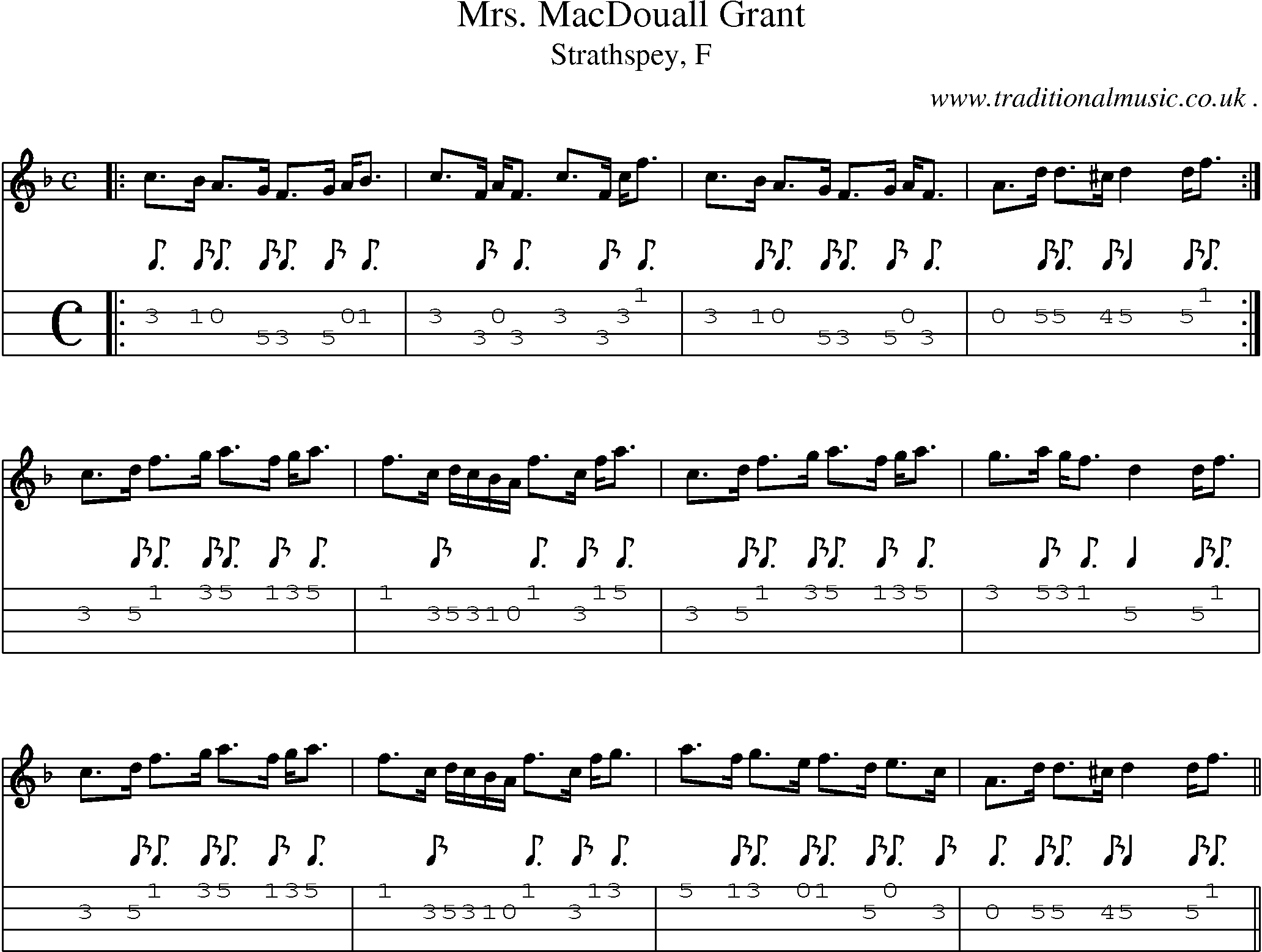 Sheet-music  score, Chords and Mandolin Tabs for Mrs Macdouall Grant