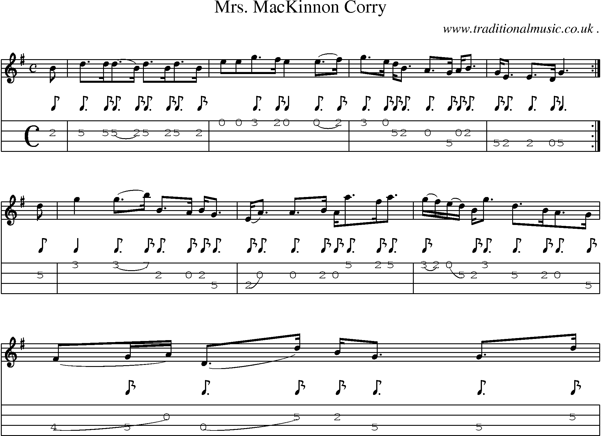 Sheet-music  score, Chords and Mandolin Tabs for Mrs Mackinnon Corry