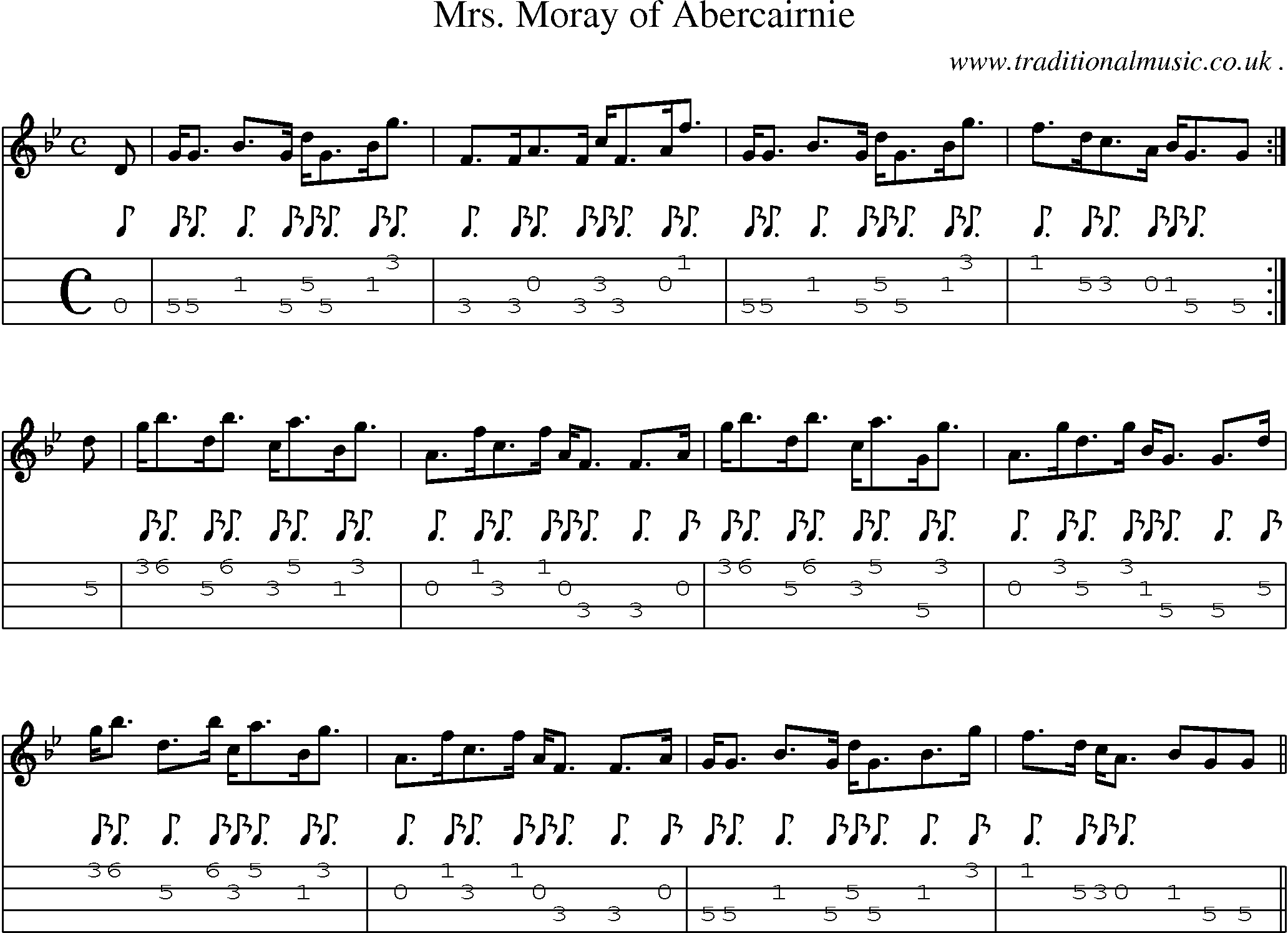 Sheet-music  score, Chords and Mandolin Tabs for Mrs Moray Of Abercairnie