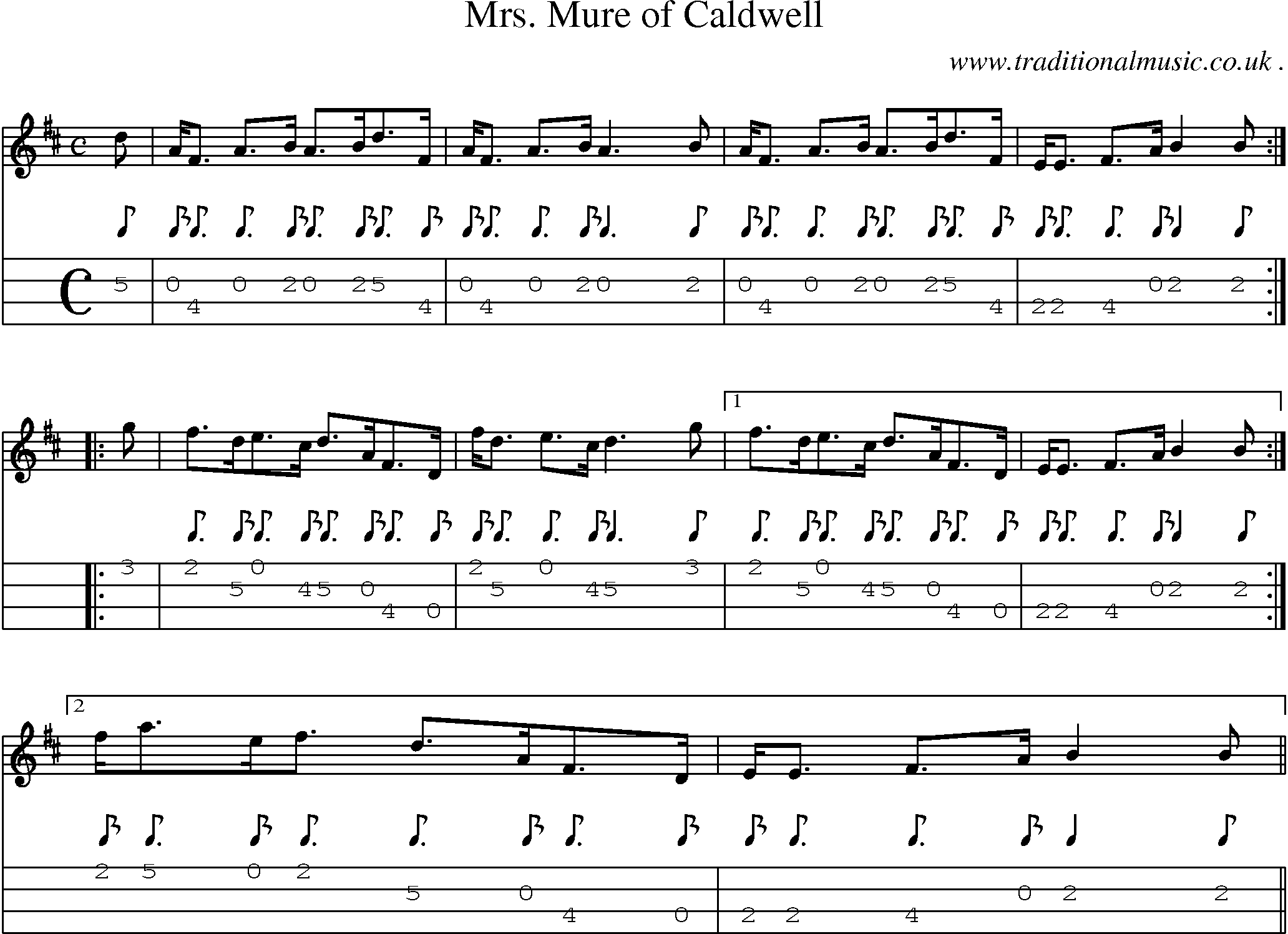 Sheet-music  score, Chords and Mandolin Tabs for Mrs Mure Of Caldwell