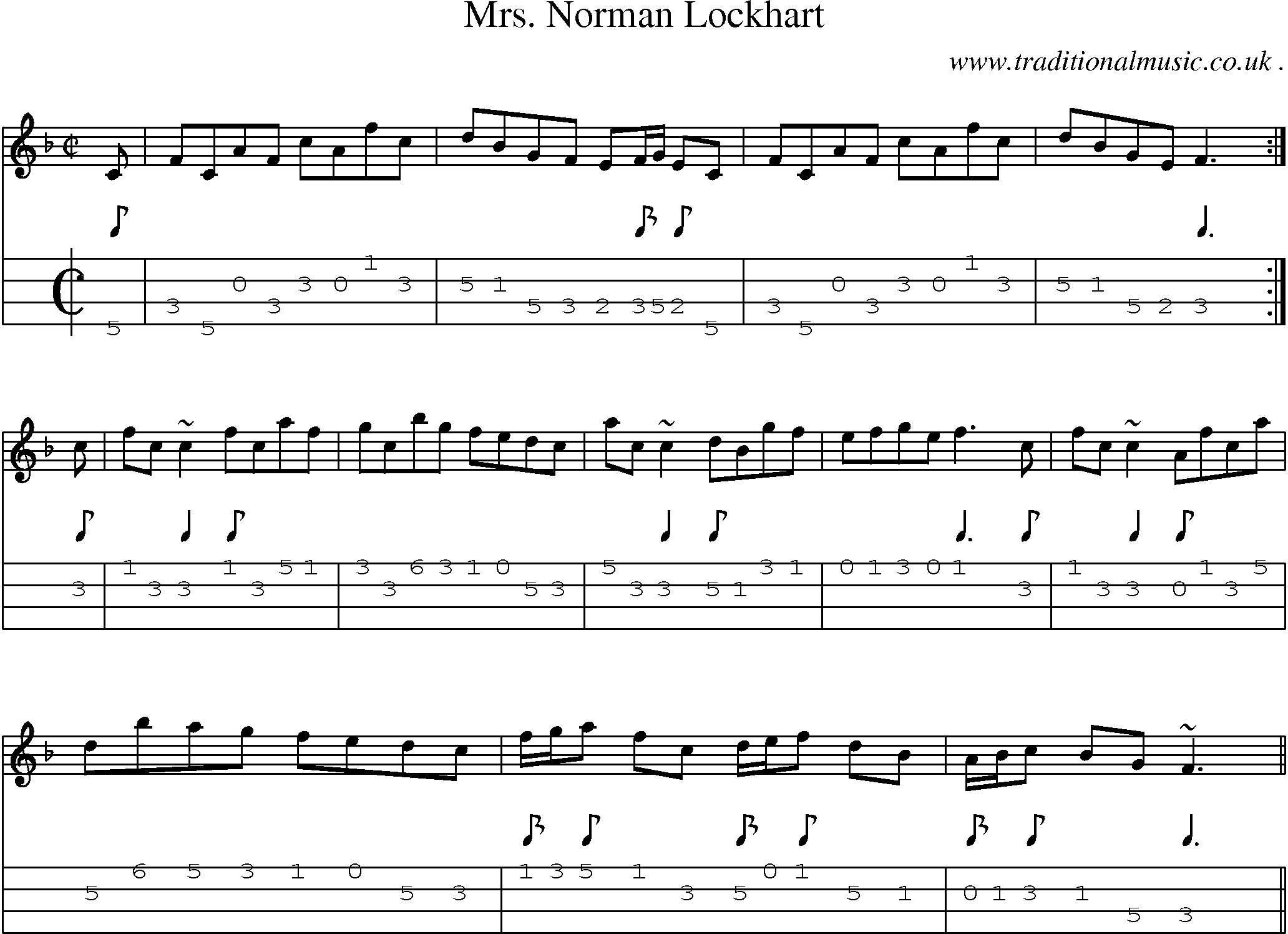 Sheet-music  score, Chords and Mandolin Tabs for Mrs Norman Lockhart