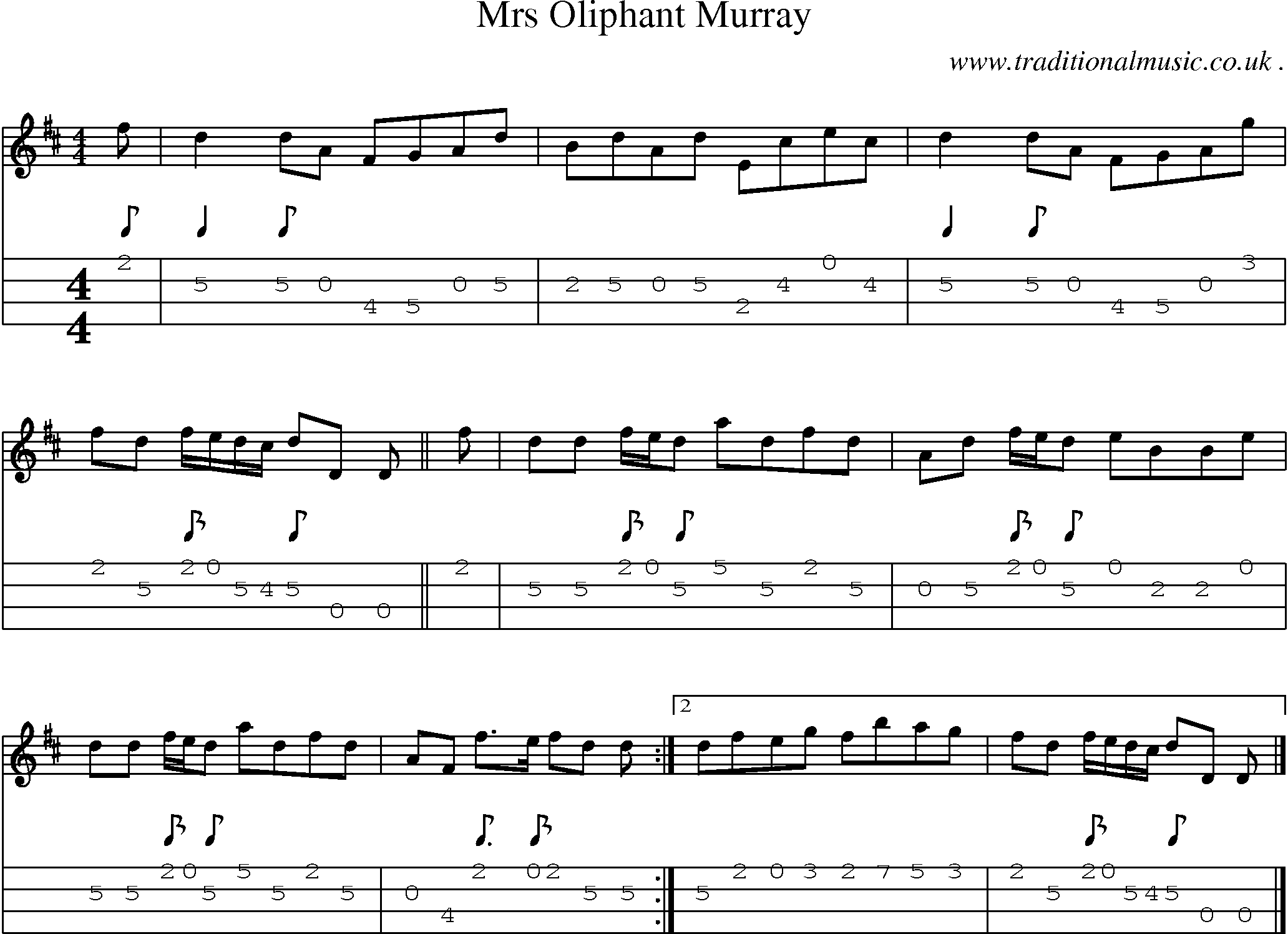 Sheet-music  score, Chords and Mandolin Tabs for Mrs Oliphant Murray