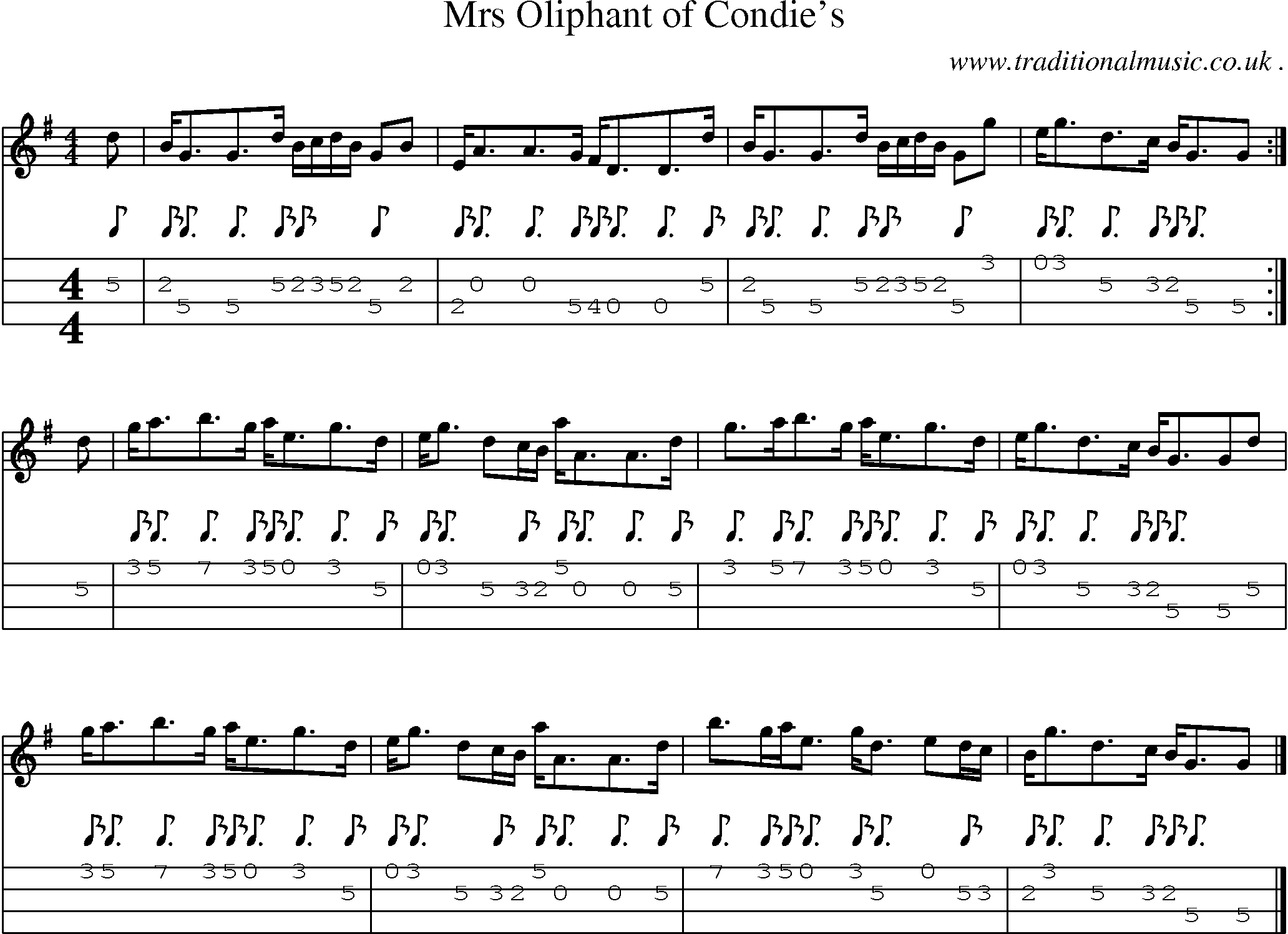 Sheet-music  score, Chords and Mandolin Tabs for Mrs Oliphant Of Condies