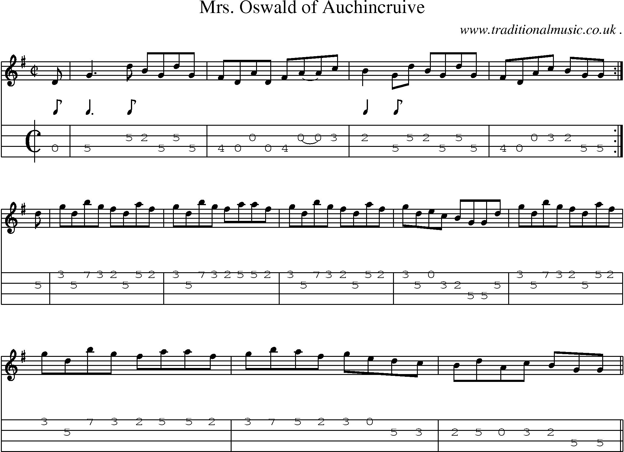 Sheet-music  score, Chords and Mandolin Tabs for Mrs Oswald Of Auchincruive