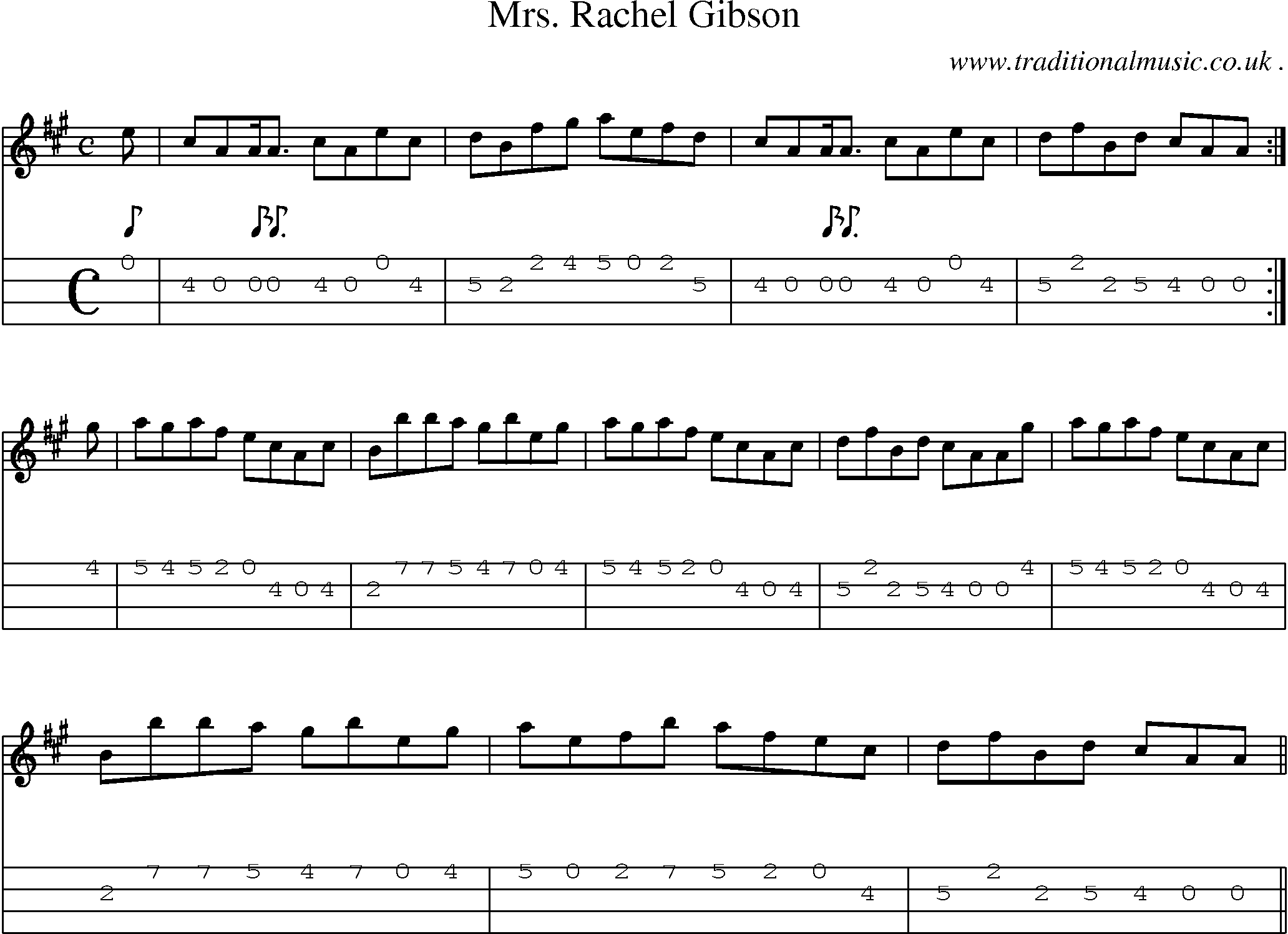 Sheet-music  score, Chords and Mandolin Tabs for Mrs Rachel Gibson