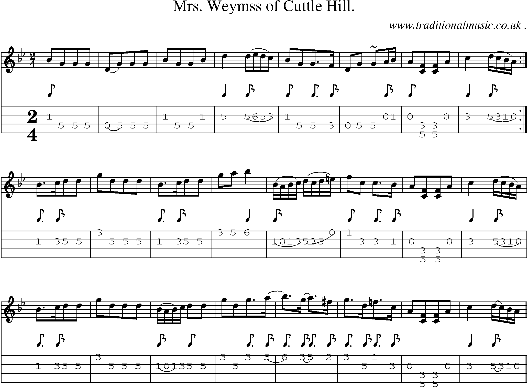 Sheet-music  score, Chords and Mandolin Tabs for Mrs Weymss Of Cuttle Hill