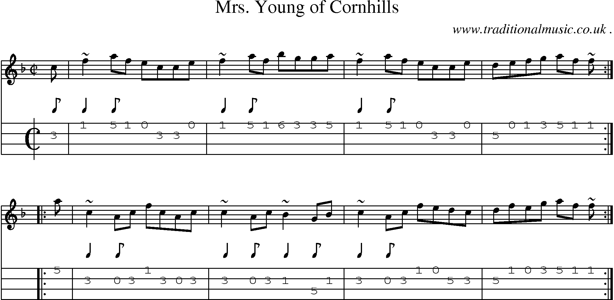 Sheet-music  score, Chords and Mandolin Tabs for Mrs Young Of Cornhills