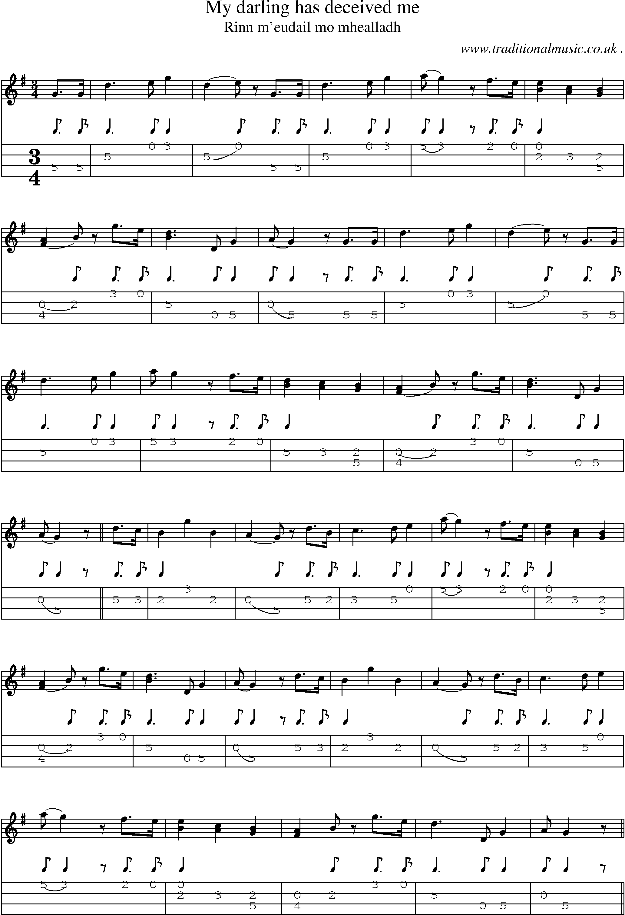 Sheet-music  score, Chords and Mandolin Tabs for My Darling Has Deceived Me