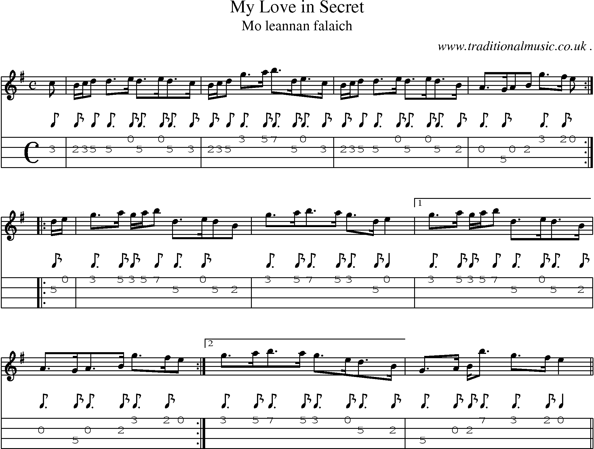 Sheet-music  score, Chords and Mandolin Tabs for My Love In Secret