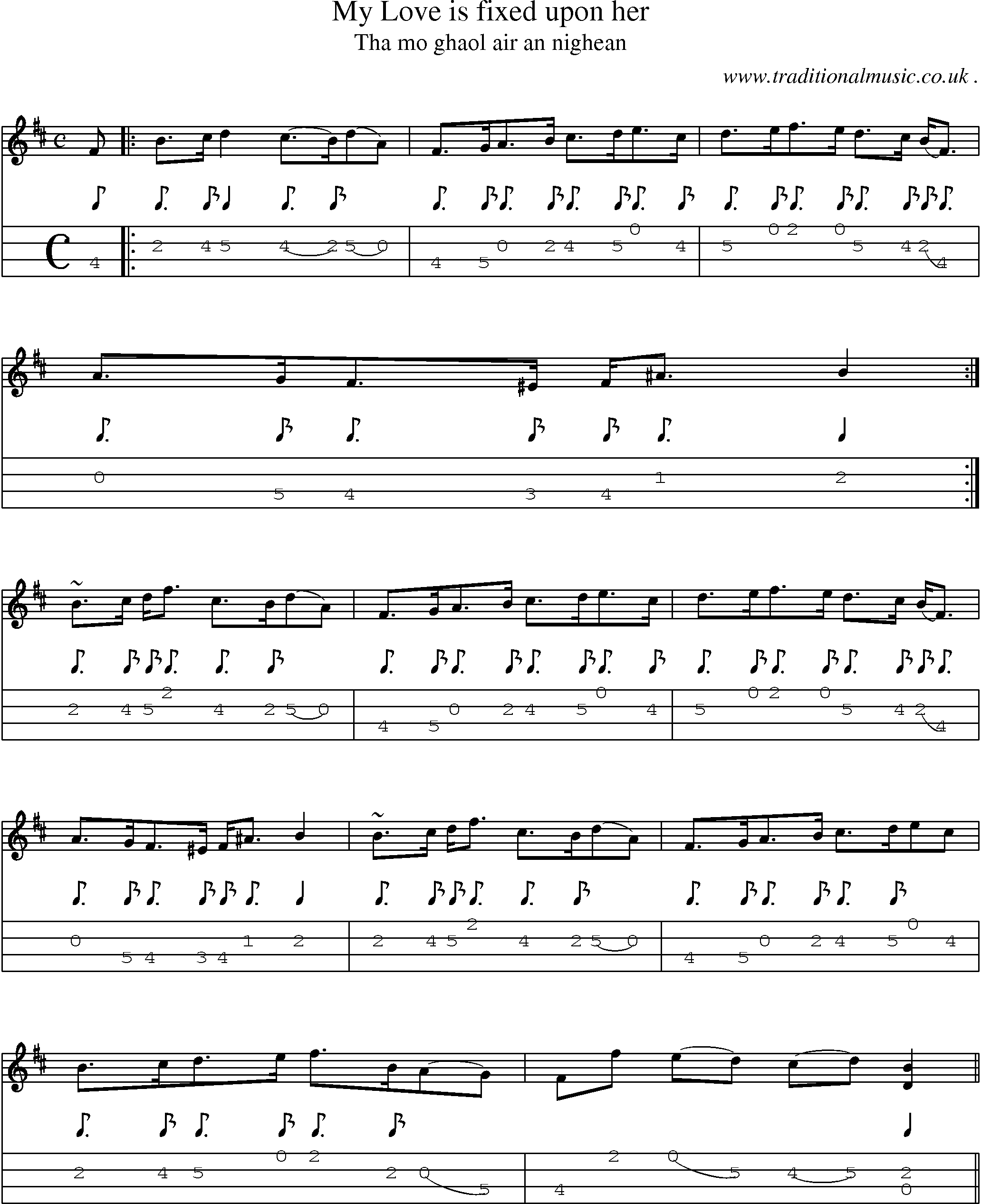 Sheet-music  score, Chords and Mandolin Tabs for My Love Is Fixed Upon Her