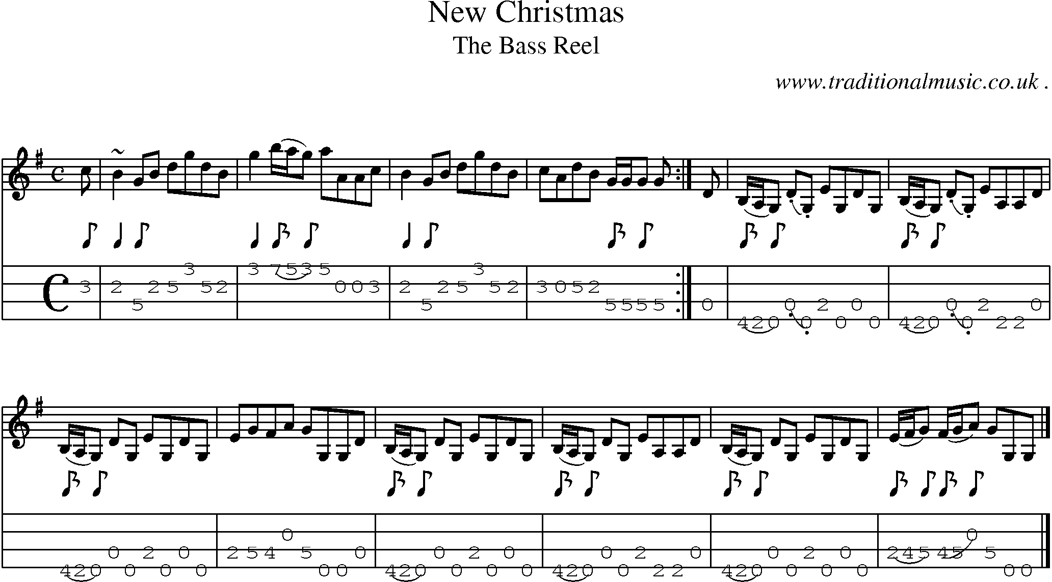 Sheet-music  score, Chords and Mandolin Tabs for New Christmas