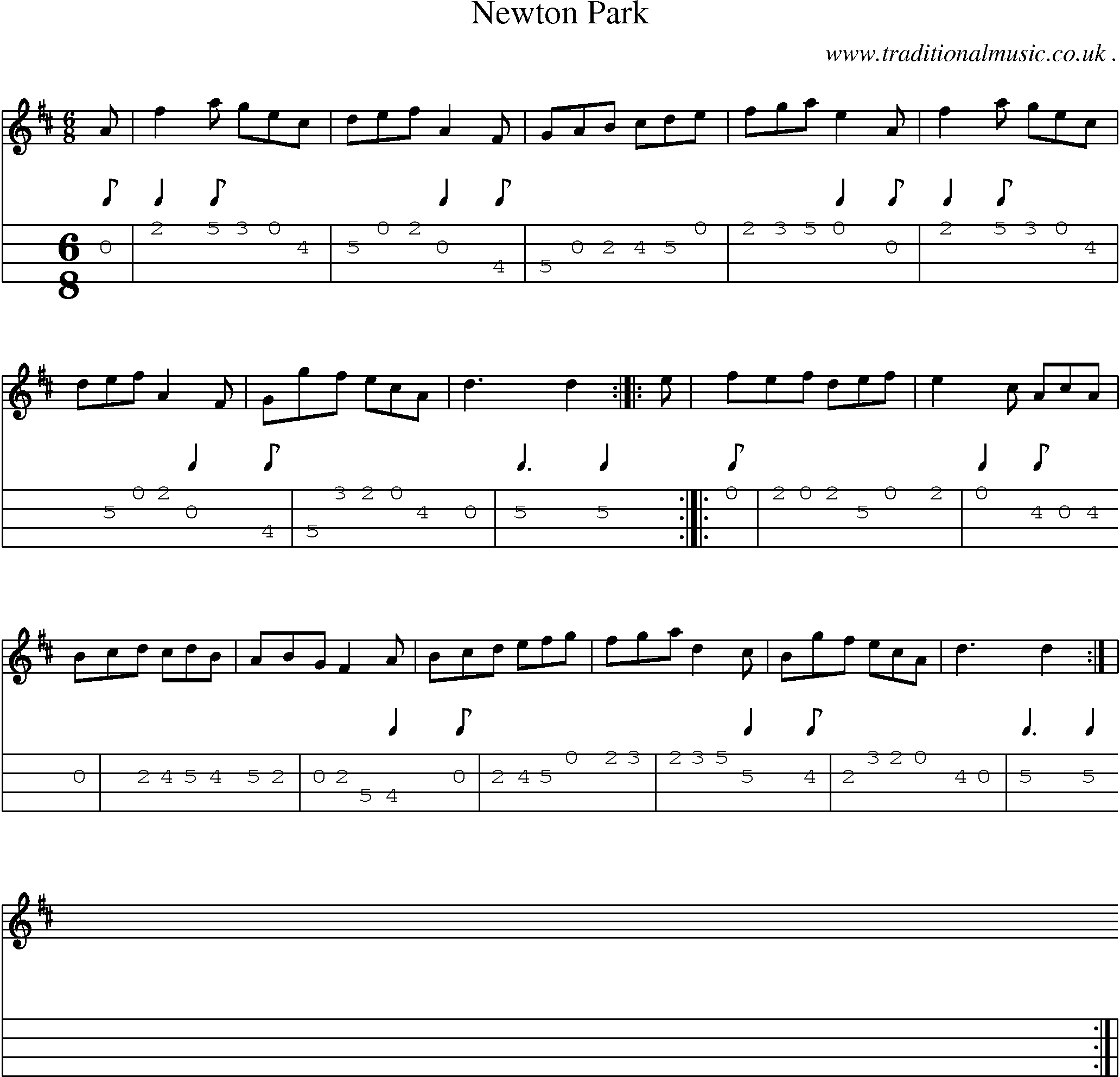 Sheet-music  score, Chords and Mandolin Tabs for Newton Park