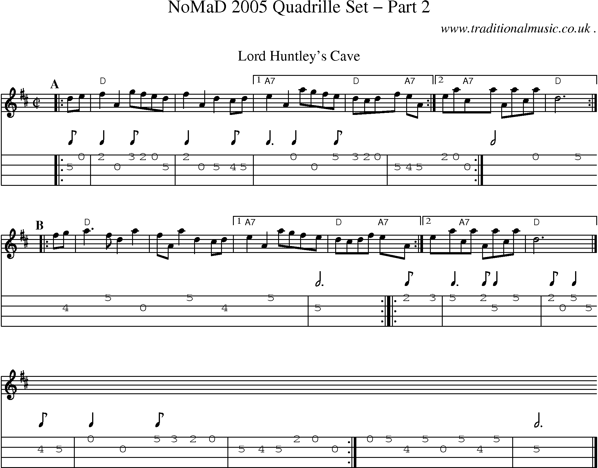 Sheet-music  score, Chords and Mandolin Tabs for Nomad 2005 Quadrille Set Part 2