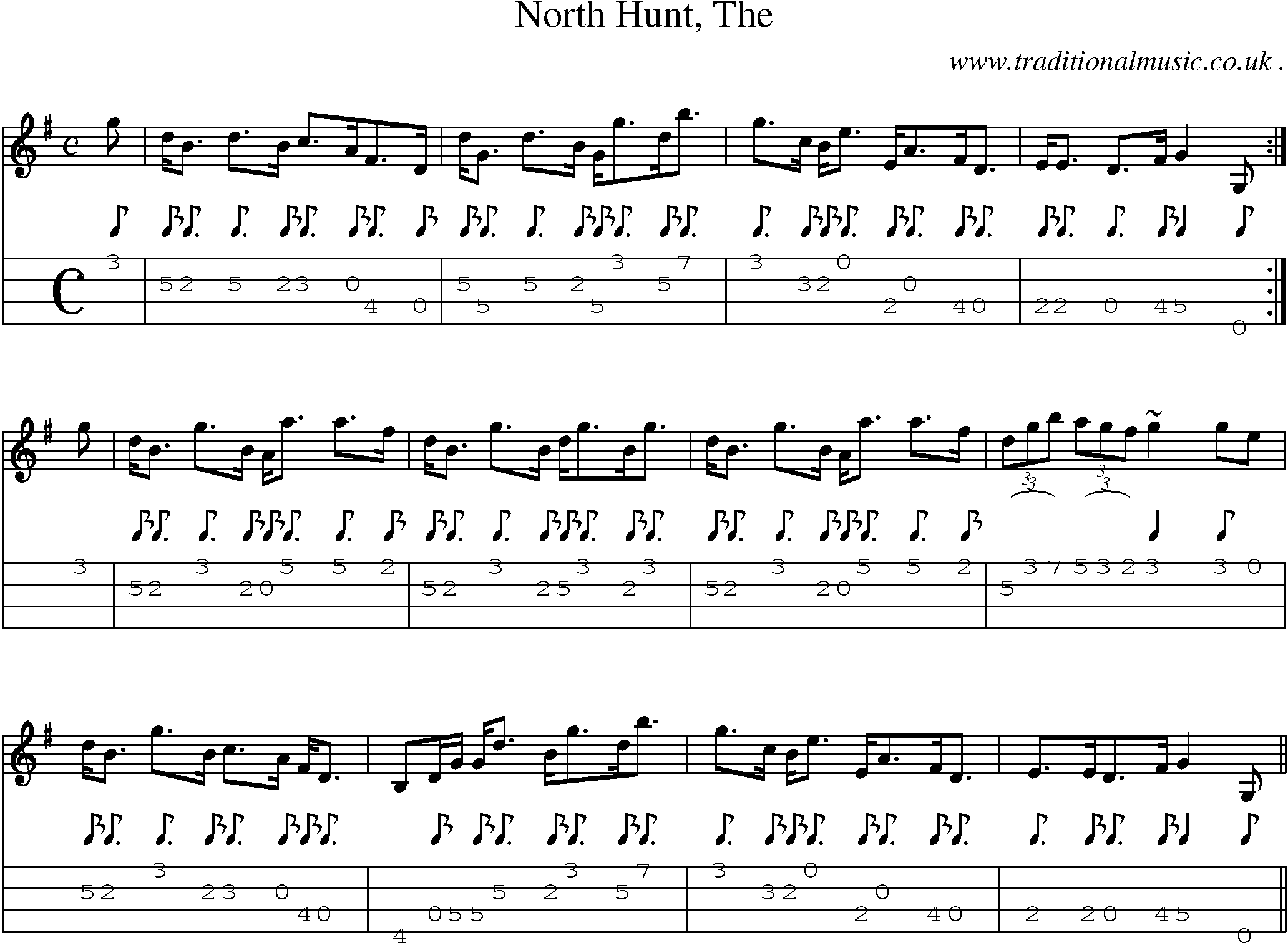 Sheet-music  score, Chords and Mandolin Tabs for North Hunt The