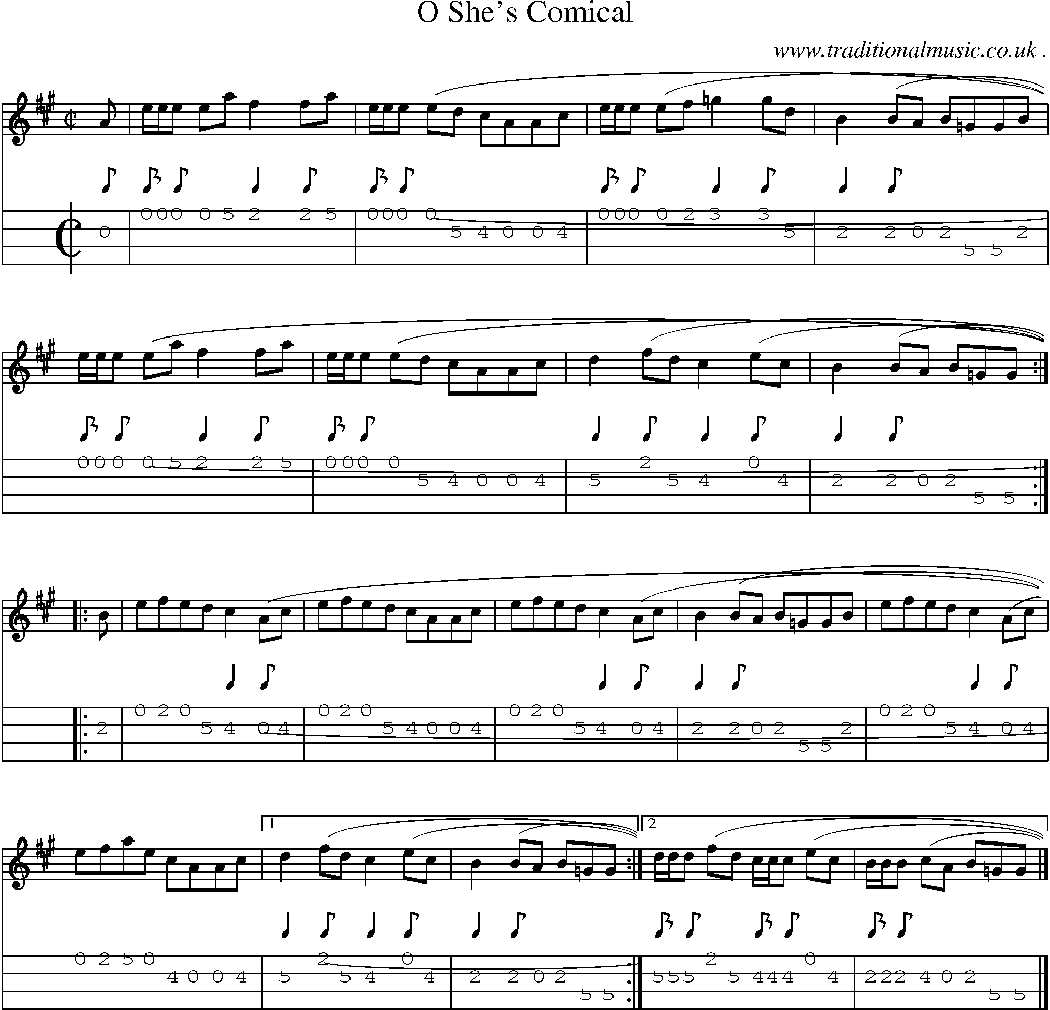 Sheet-music  score, Chords and Mandolin Tabs for O Shes Comical