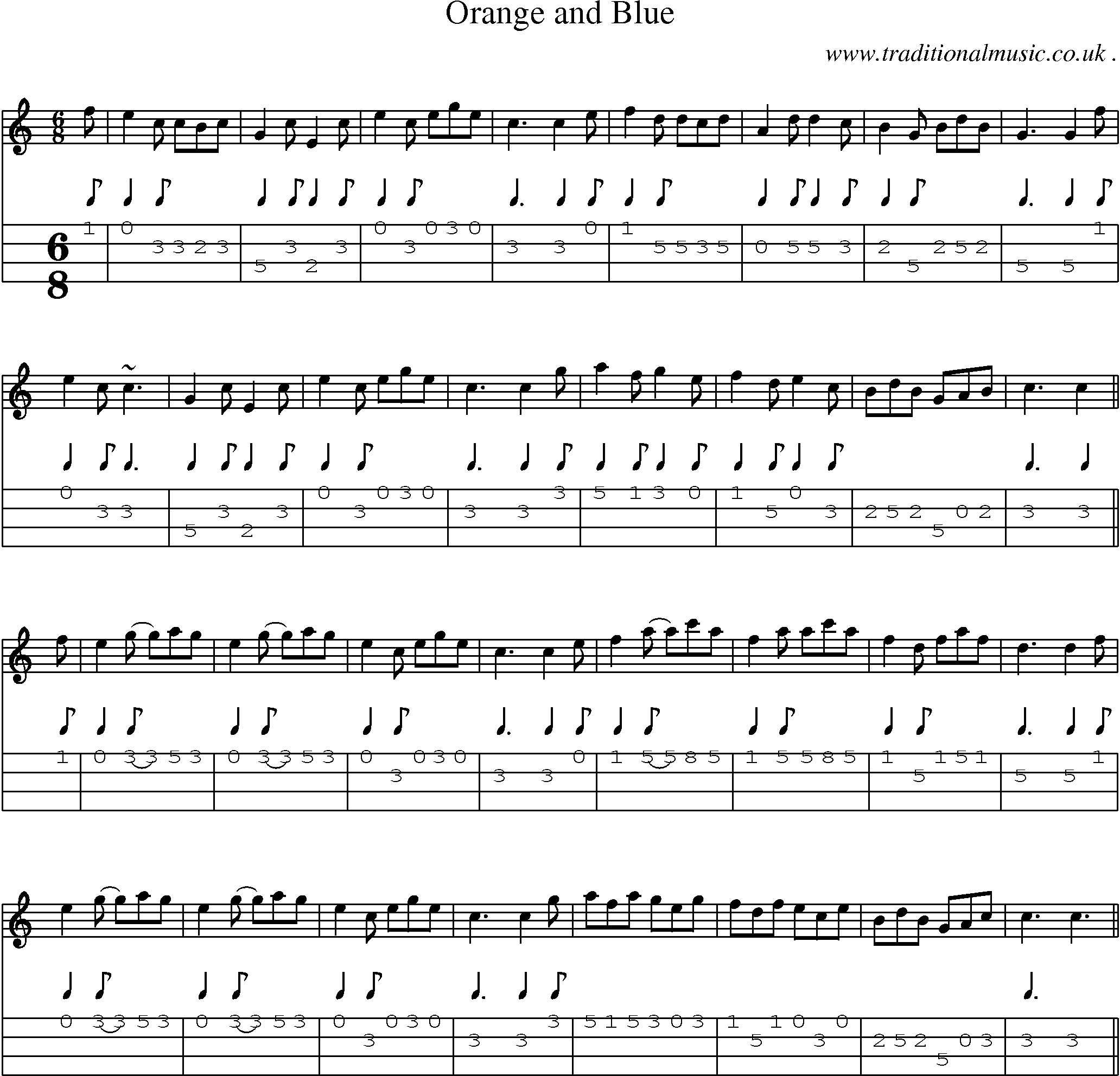 Sheet-music  score, Chords and Mandolin Tabs for Orange And Blue