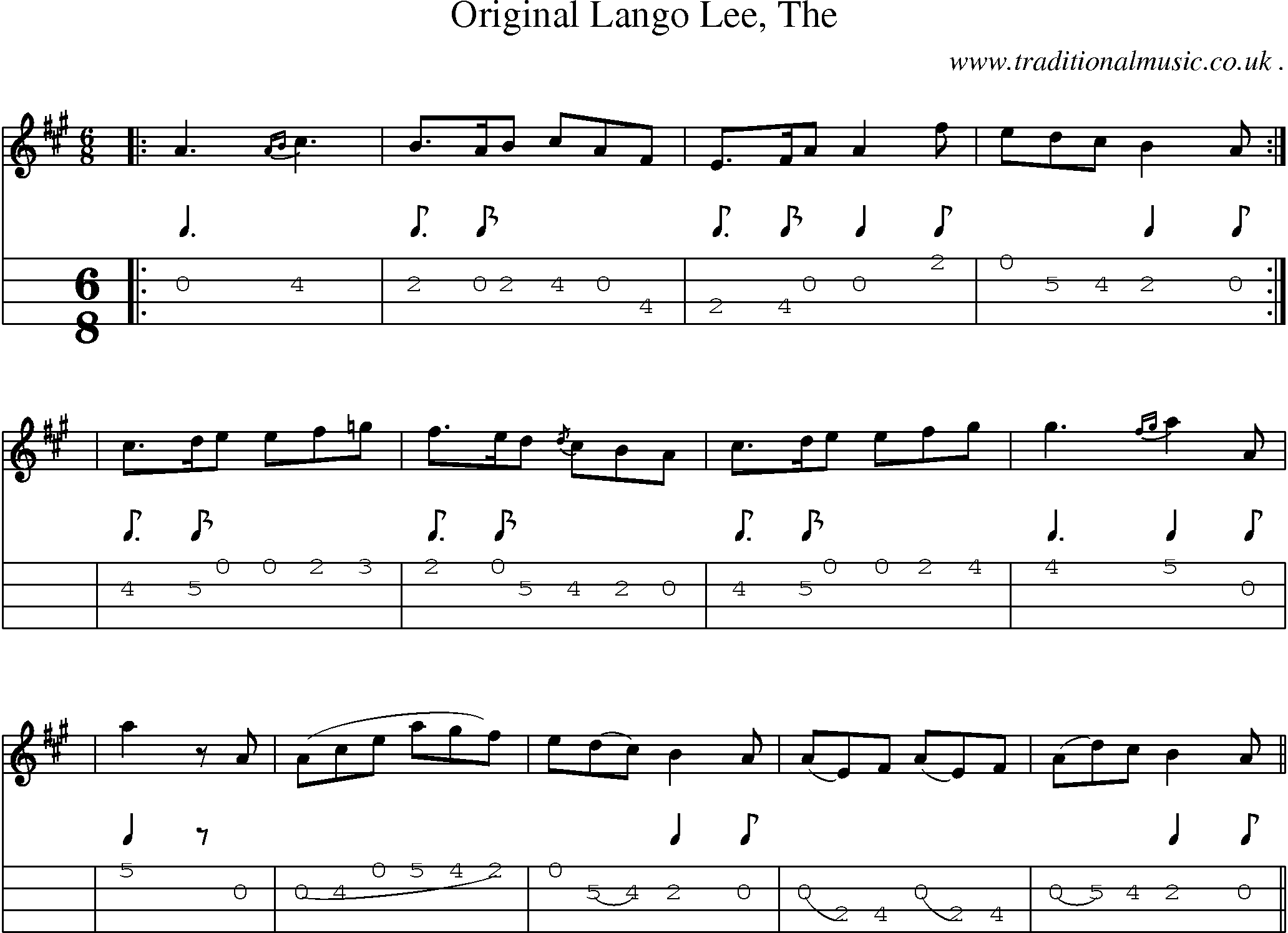 Sheet-music  score, Chords and Mandolin Tabs for Original Lango Lee The