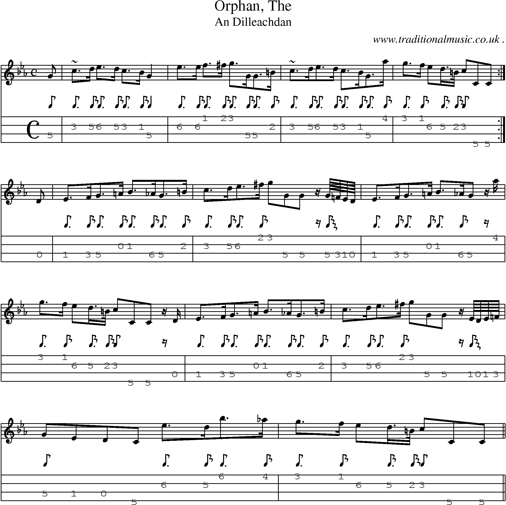 Sheet-music  score, Chords and Mandolin Tabs for Orphan The