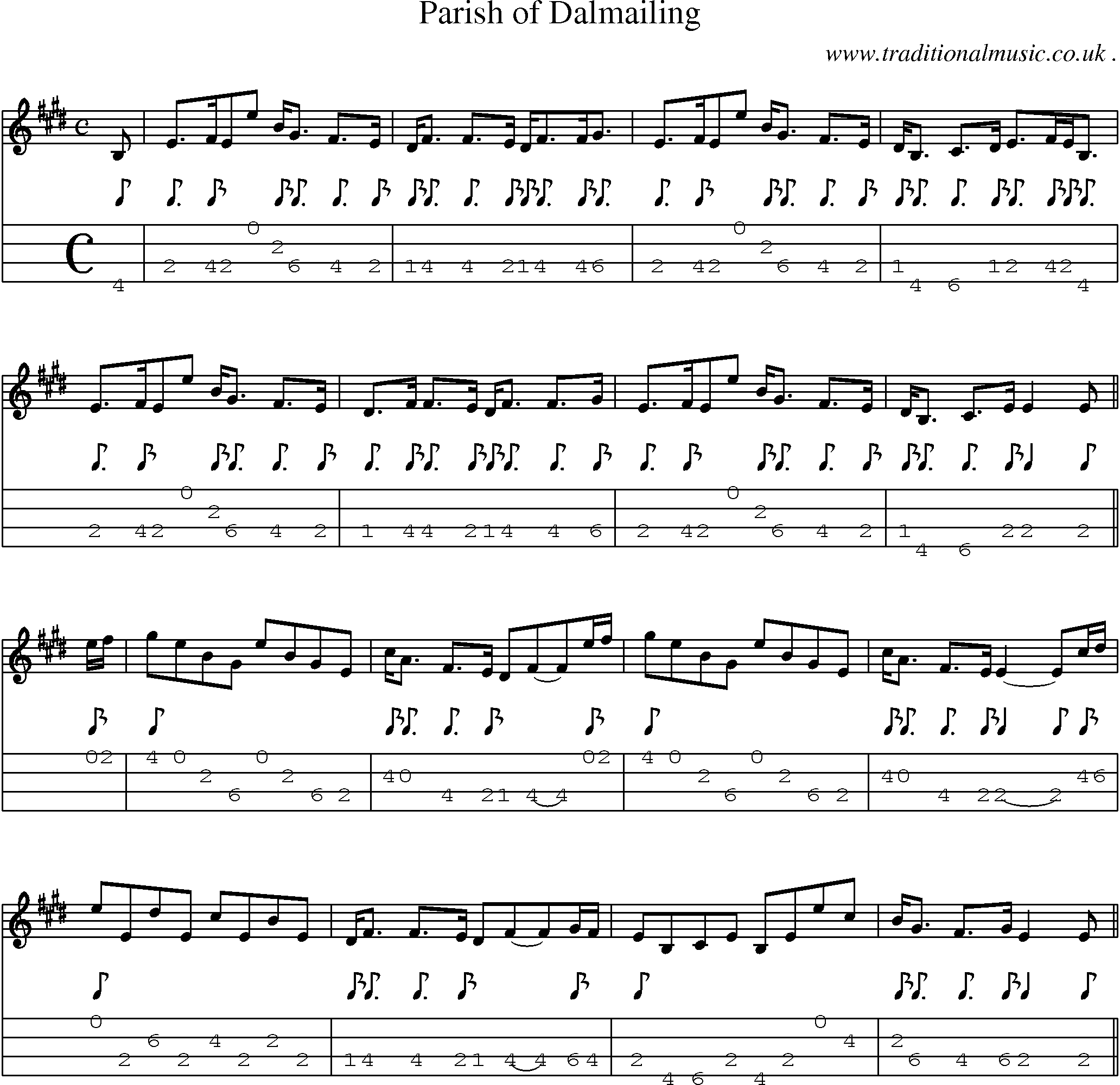 Sheet-music  score, Chords and Mandolin Tabs for Parish Of Dalmailing