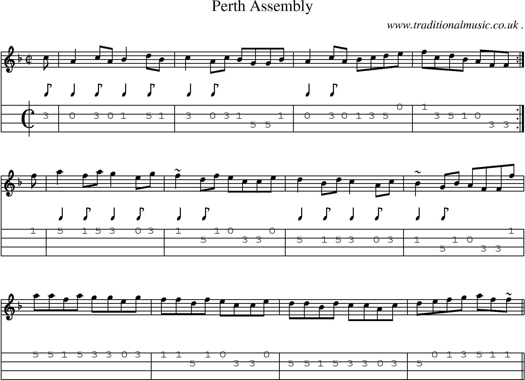 Sheet-music  score, Chords and Mandolin Tabs for Perth Assembly