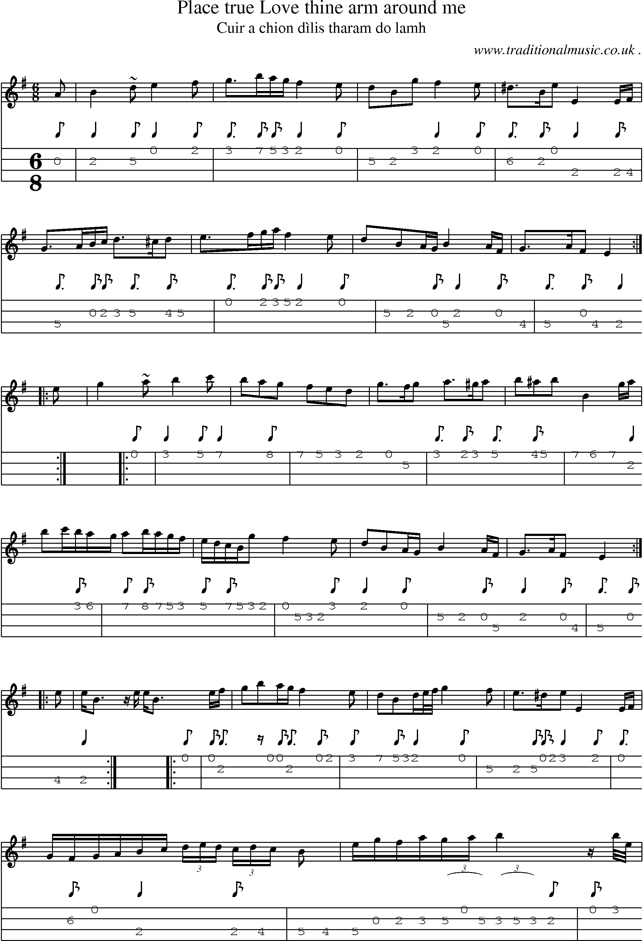 Sheet-music  score, Chords and Mandolin Tabs for Place True Love Thine Arm Around Me