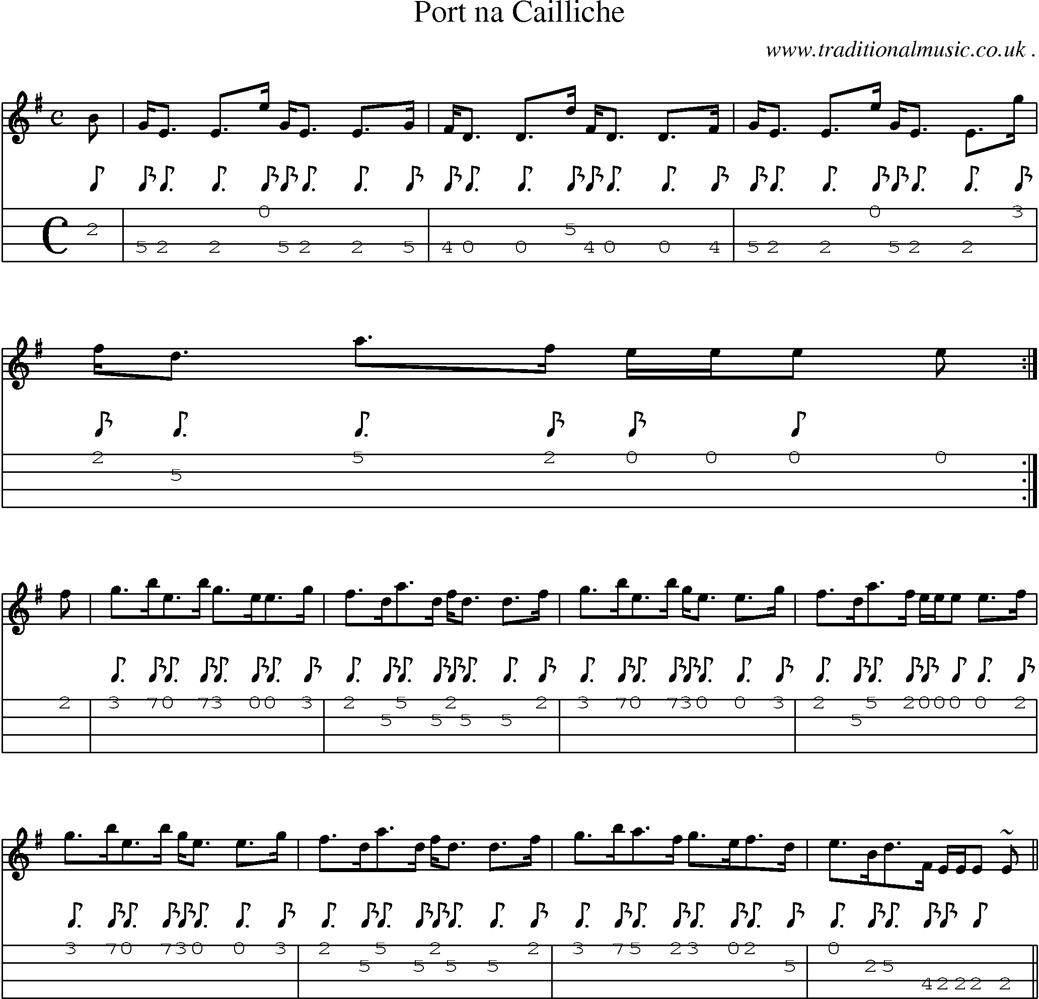 Sheet-music  score, Chords and Mandolin Tabs for Port Na Cailliche