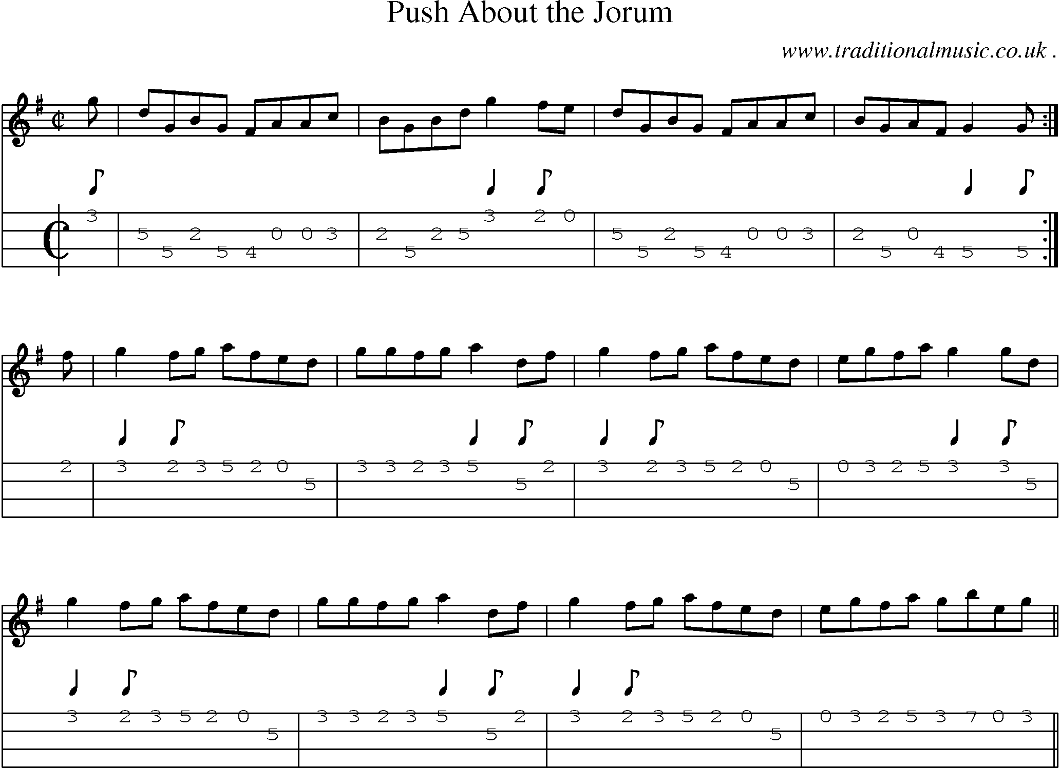 Sheet-music  score, Chords and Mandolin Tabs for Push About The Jorum