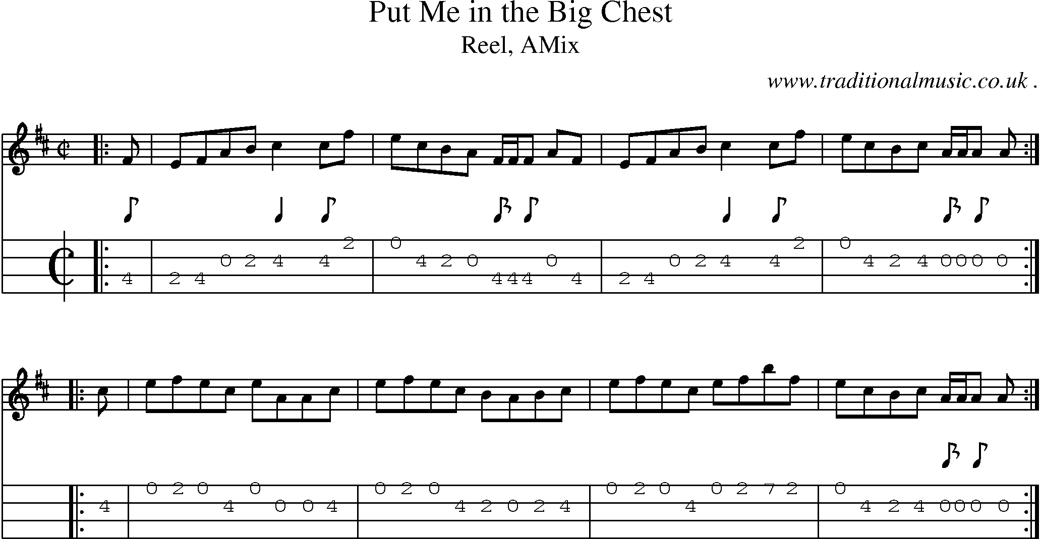 Sheet-music  score, Chords and Mandolin Tabs for Put Me In The Big Chest