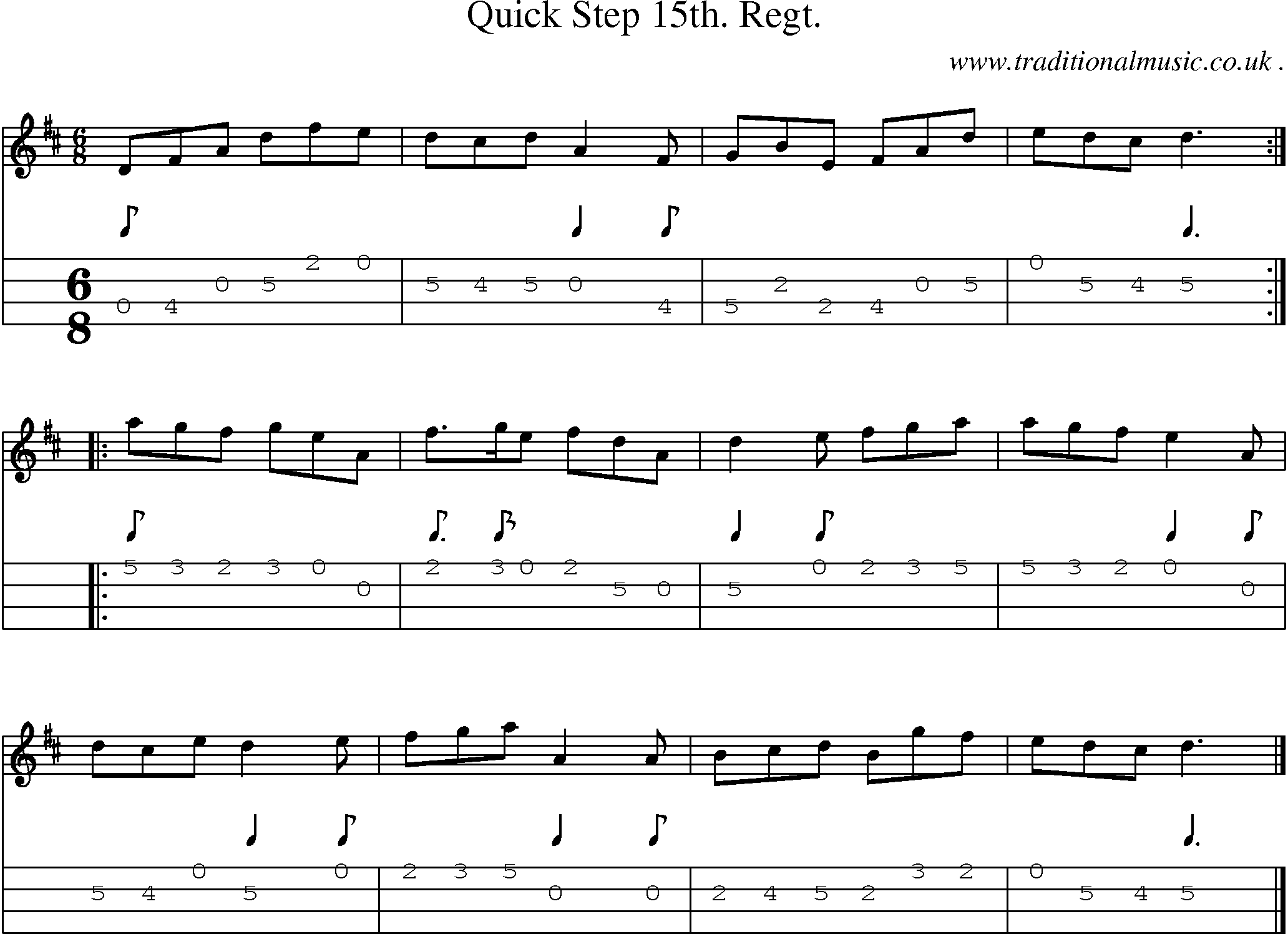 Sheet-music  score, Chords and Mandolin Tabs for Quick Step 15th Regt
