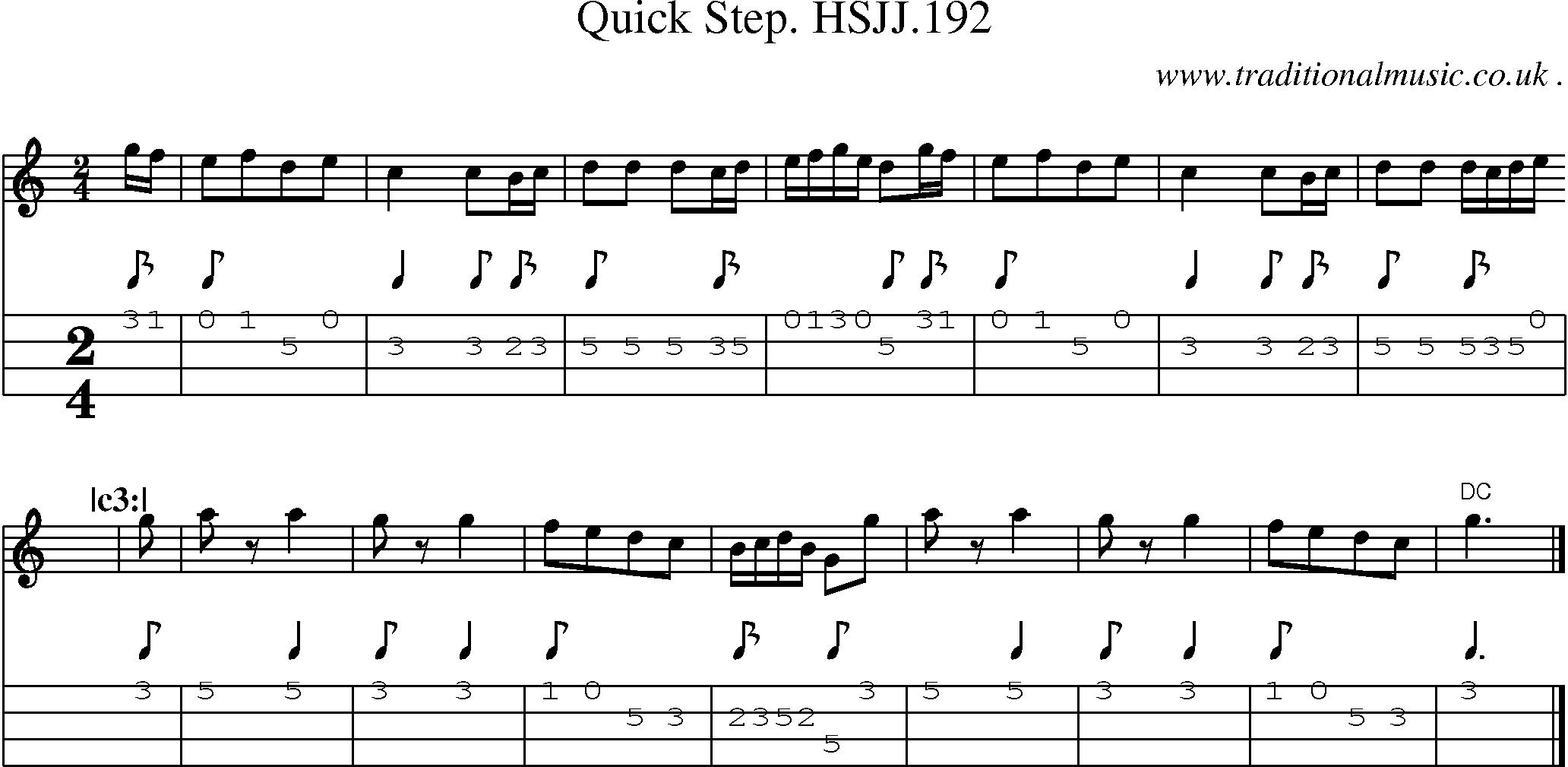 Sheet-music  score, Chords and Mandolin Tabs for Quick Step Hsjj192