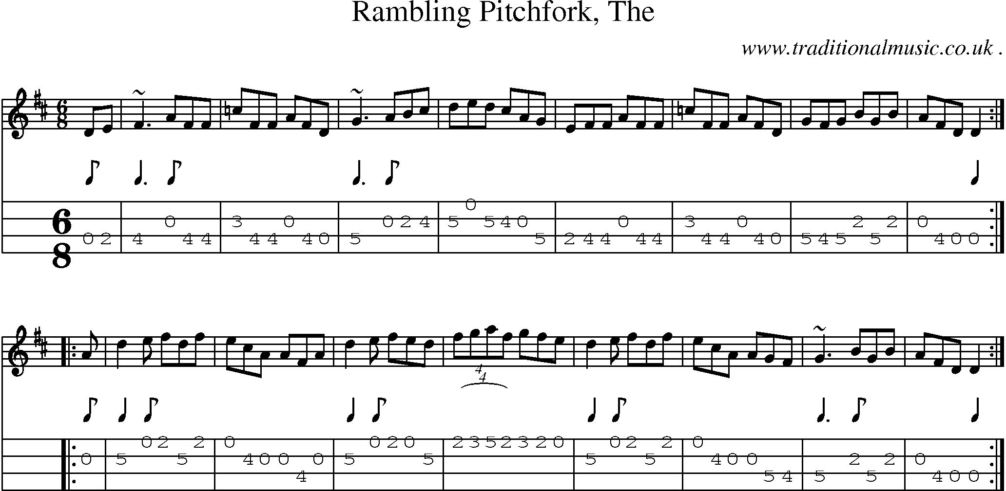 Sheet-music  score, Chords and Mandolin Tabs for Rambling Pitchfork The
