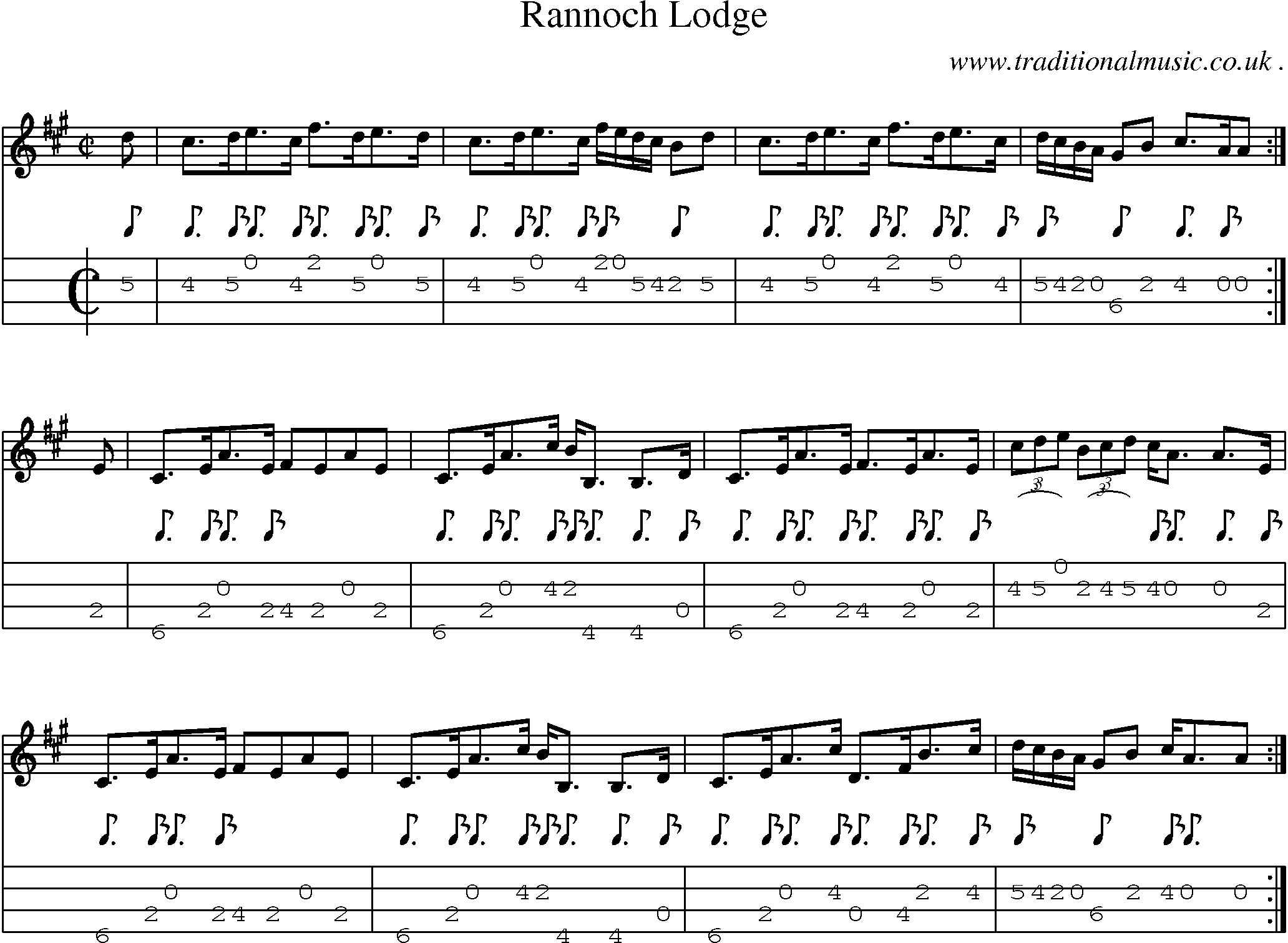 Sheet-music  score, Chords and Mandolin Tabs for Rannoch Lodge