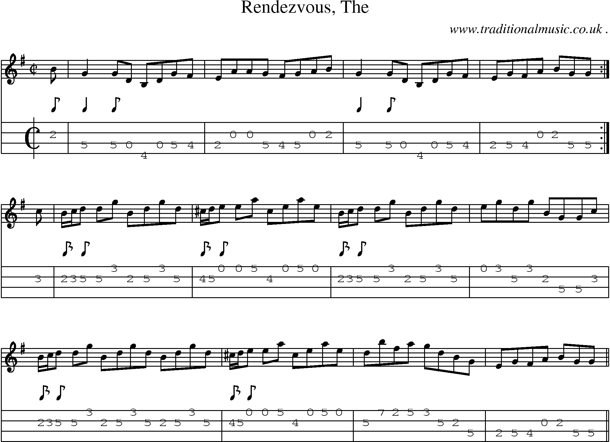 Sheet-music  score, Chords and Mandolin Tabs for Rendezvous The