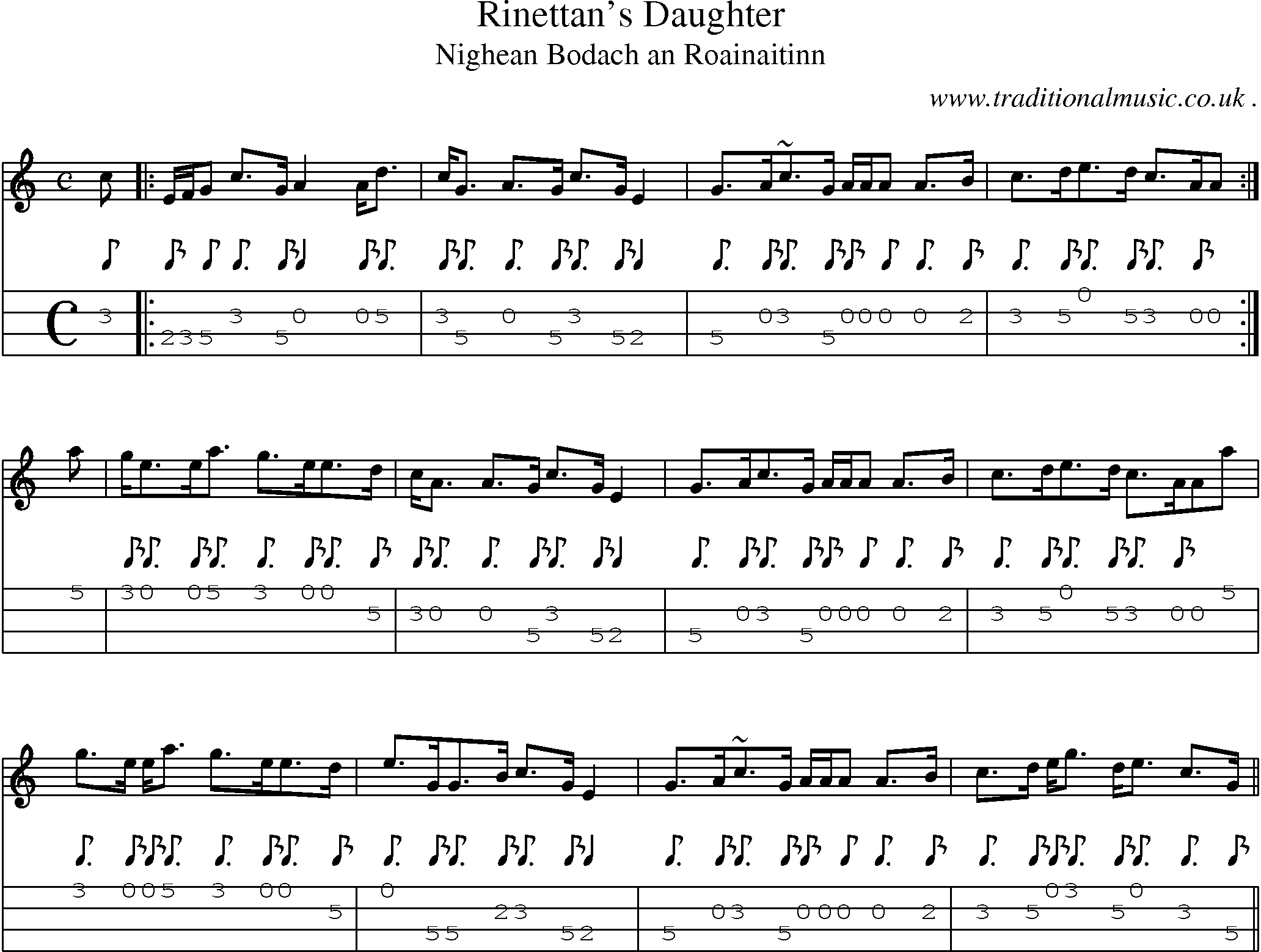 Sheet-music  score, Chords and Mandolin Tabs for Rinettans Daughter