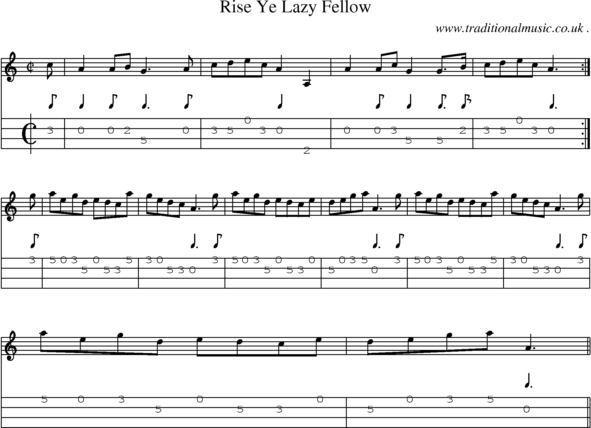 Sheet-music  score, Chords and Mandolin Tabs for Rise Ye Lazy Fellow