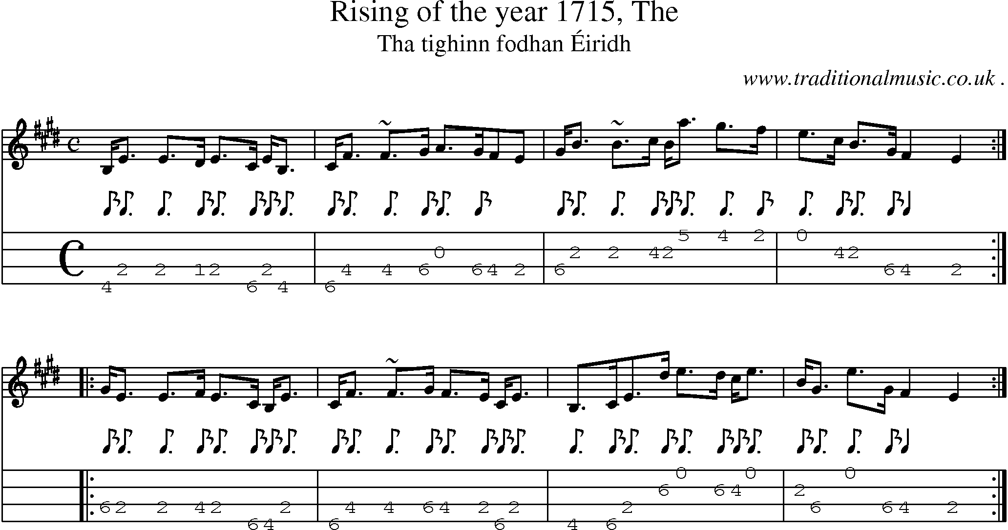 Sheet-music  score, Chords and Mandolin Tabs for Rising Of The Year 1715 The