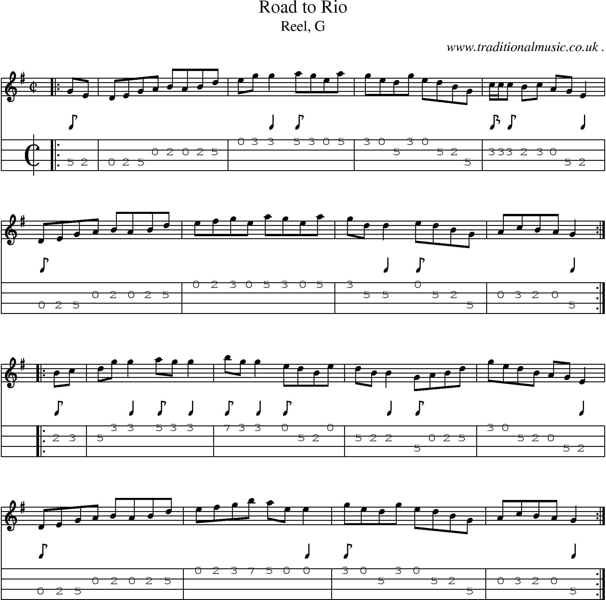 Sheet-music  score, Chords and Mandolin Tabs for Road To Rio