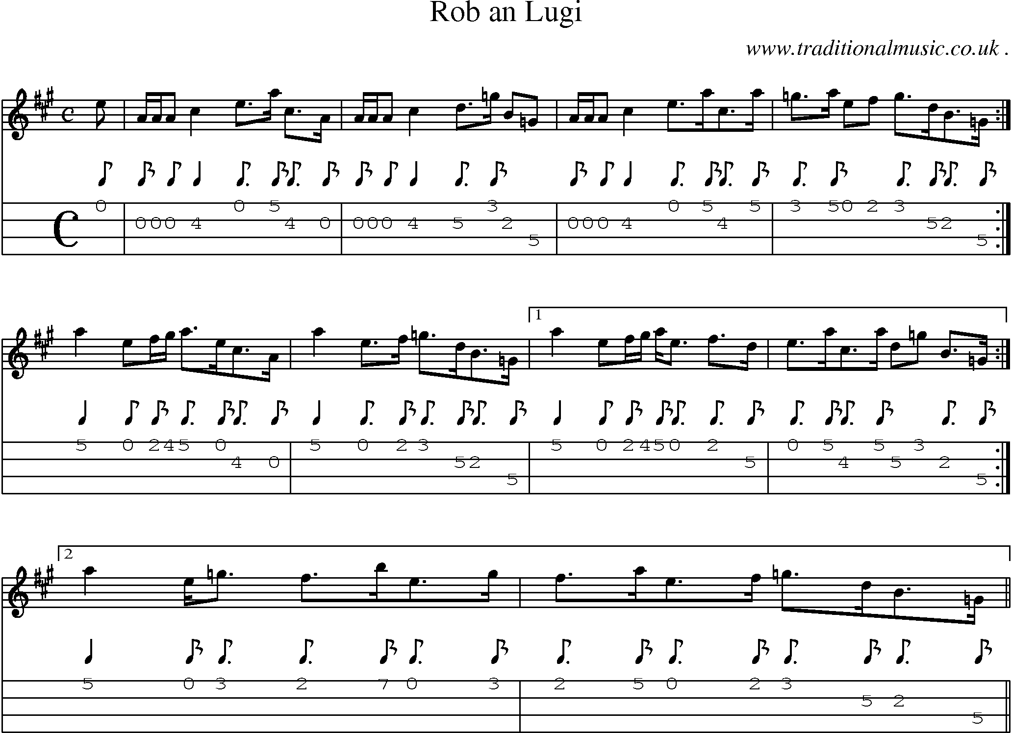 Sheet-music  score, Chords and Mandolin Tabs for Rob An Lugi
