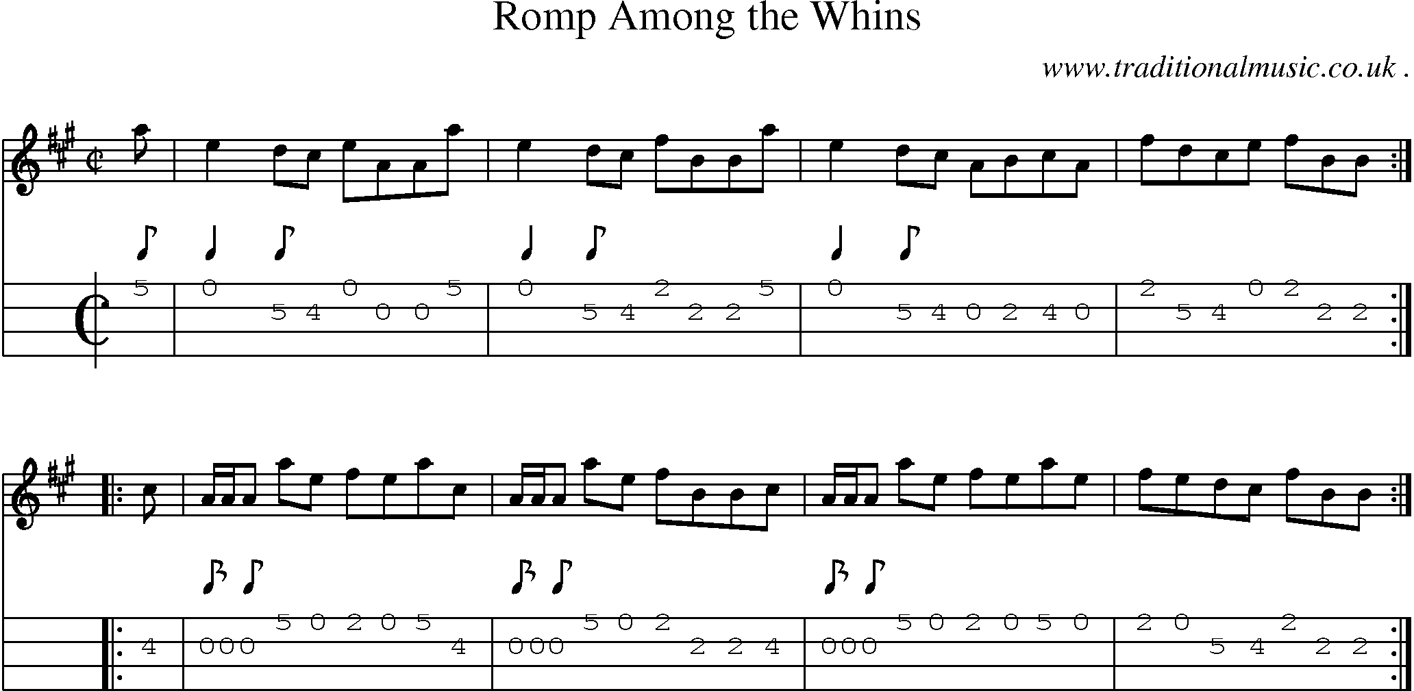 Sheet-music  score, Chords and Mandolin Tabs for Romp Among The Whins