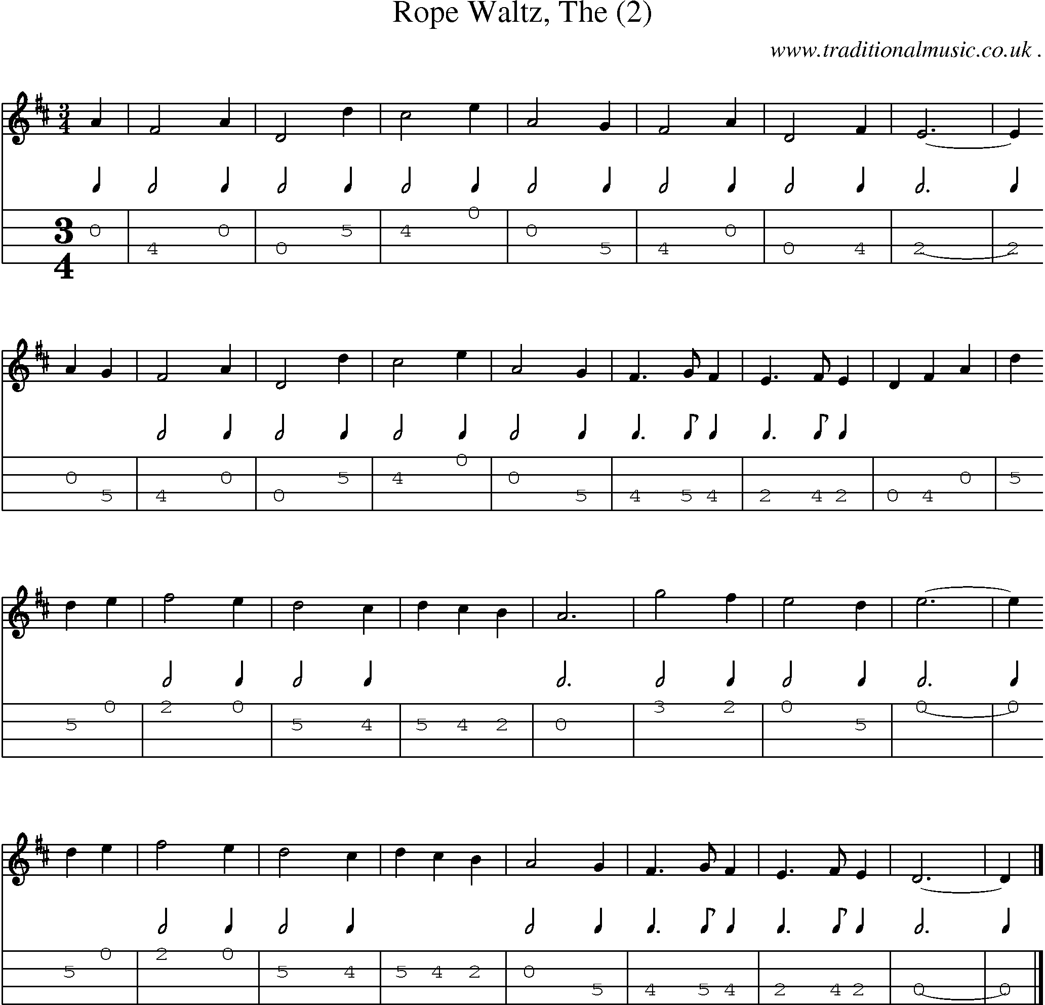 Sheet-music  score, Chords and Mandolin Tabs for Rope Waltz The 2
