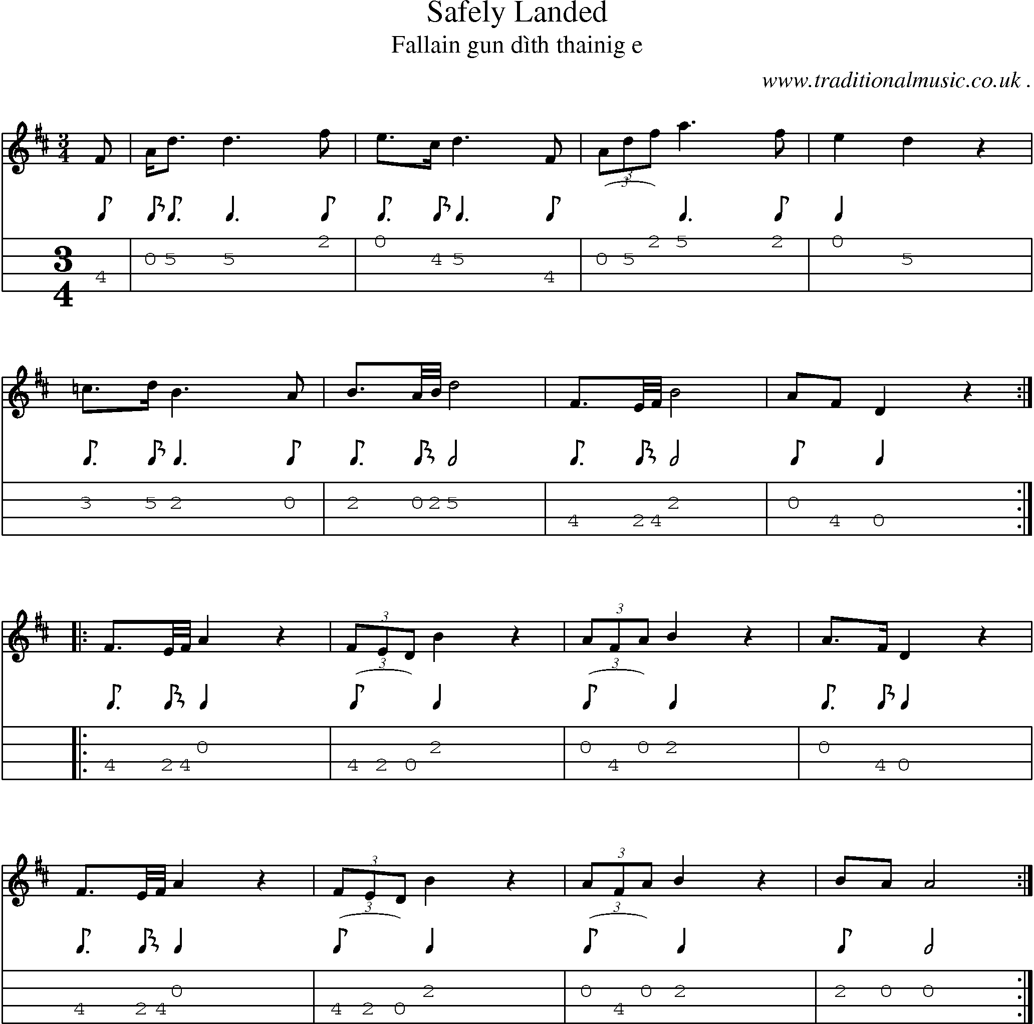 Sheet-music  score, Chords and Mandolin Tabs for Safely Landed