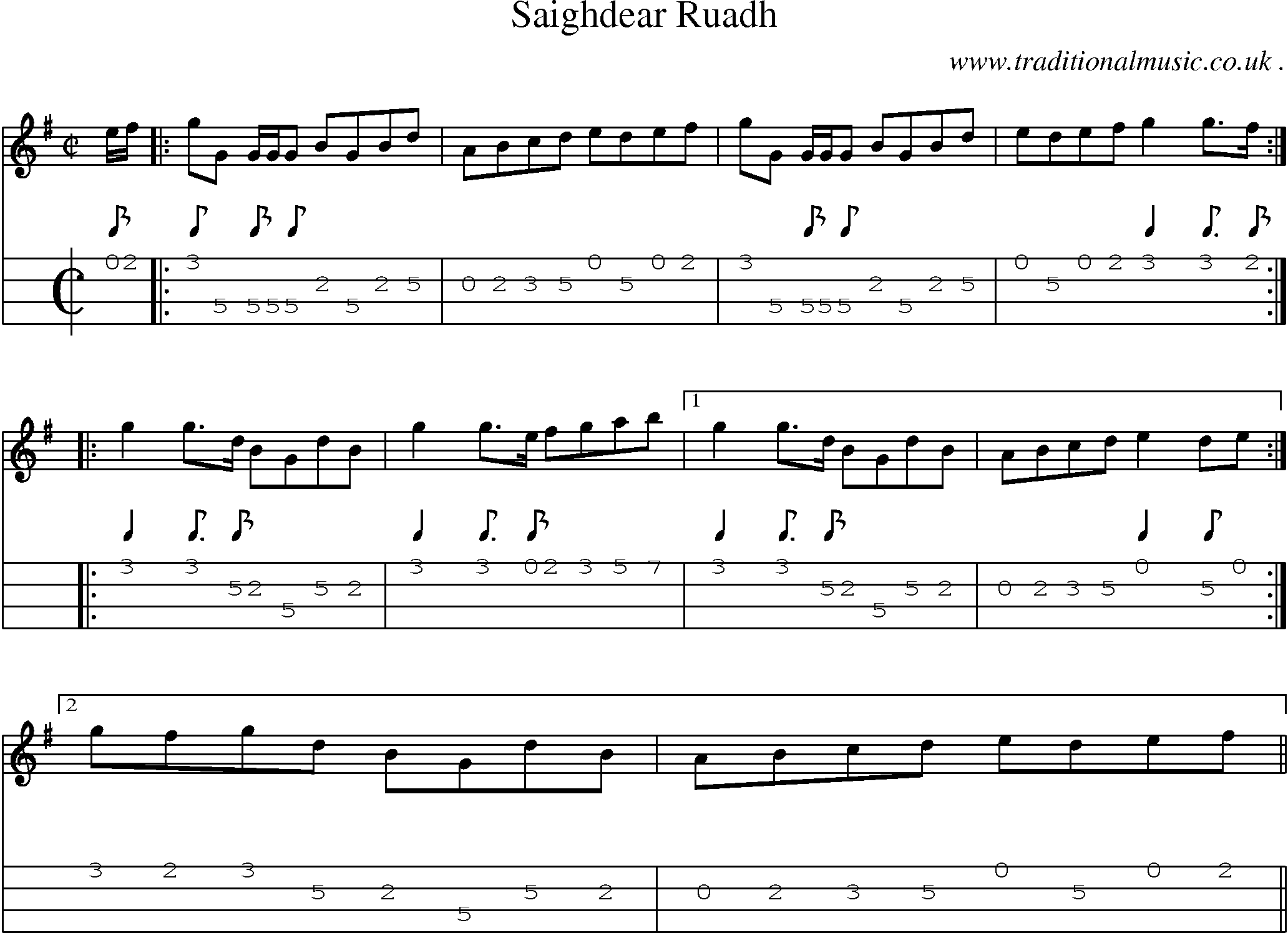 Sheet-music  score, Chords and Mandolin Tabs for Saighdear Ruadh