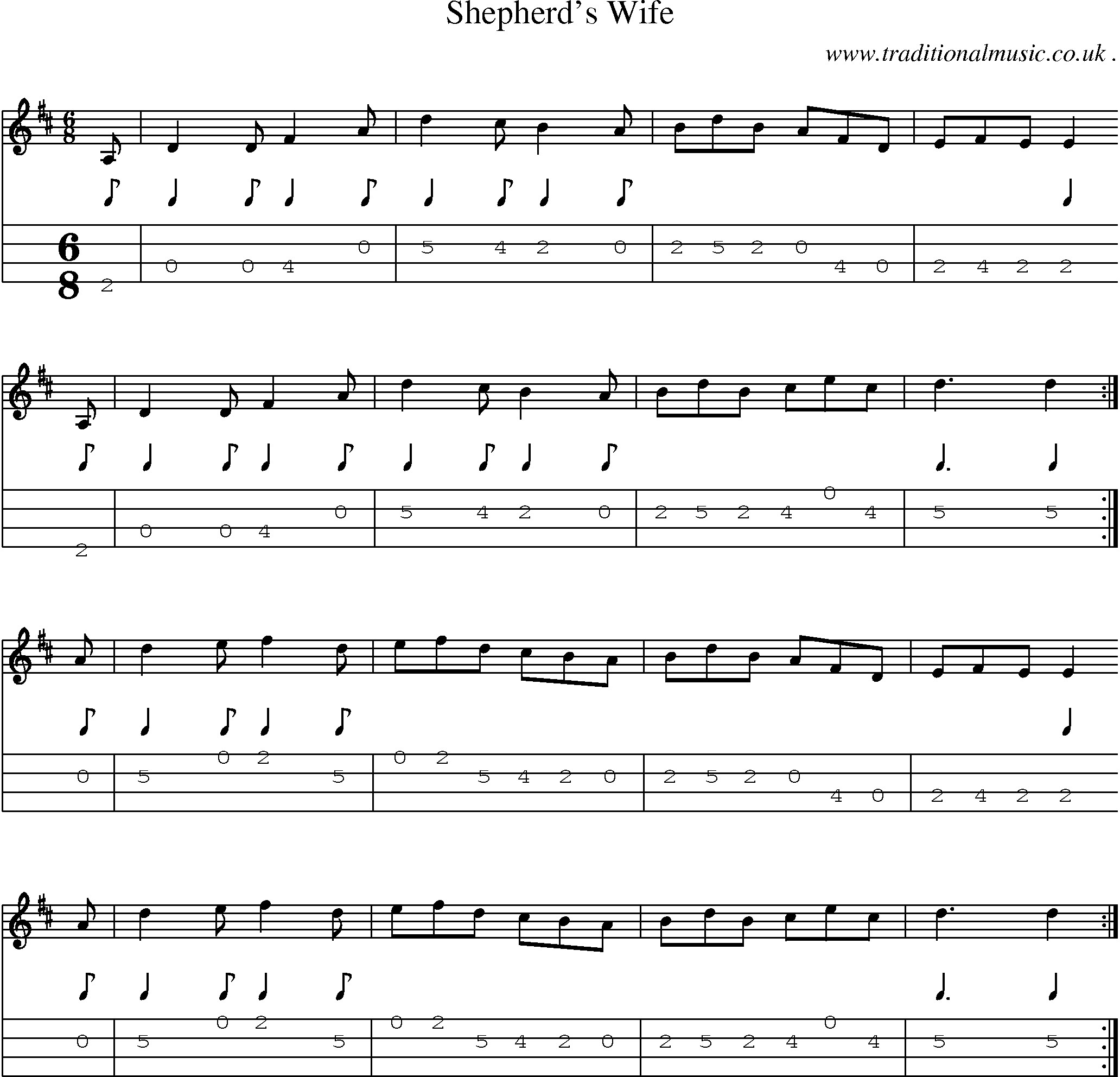 Sheet-music  score, Chords and Mandolin Tabs for Shepherds Wife