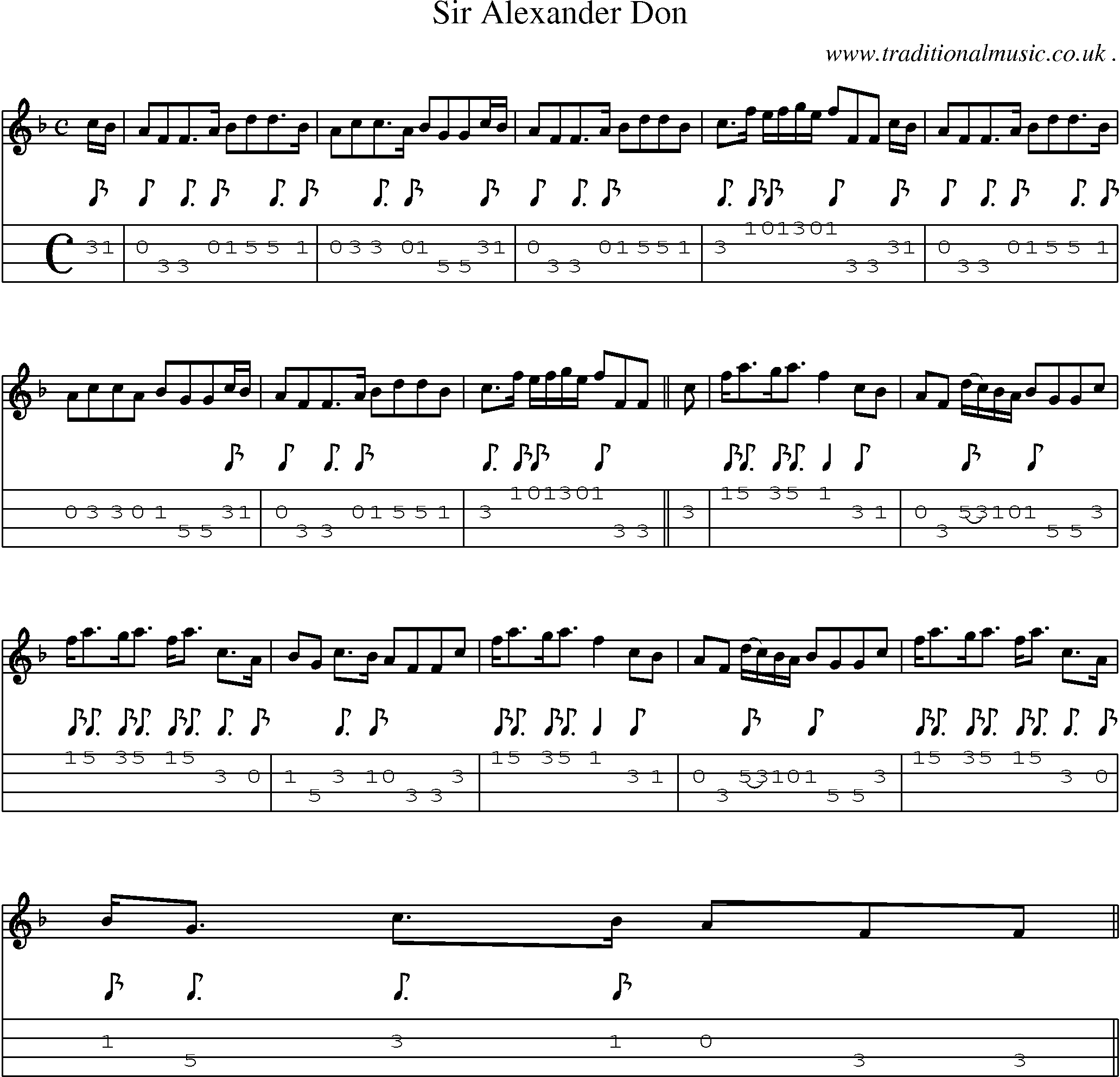 Sheet-music  score, Chords and Mandolin Tabs for Sir Alexander Don