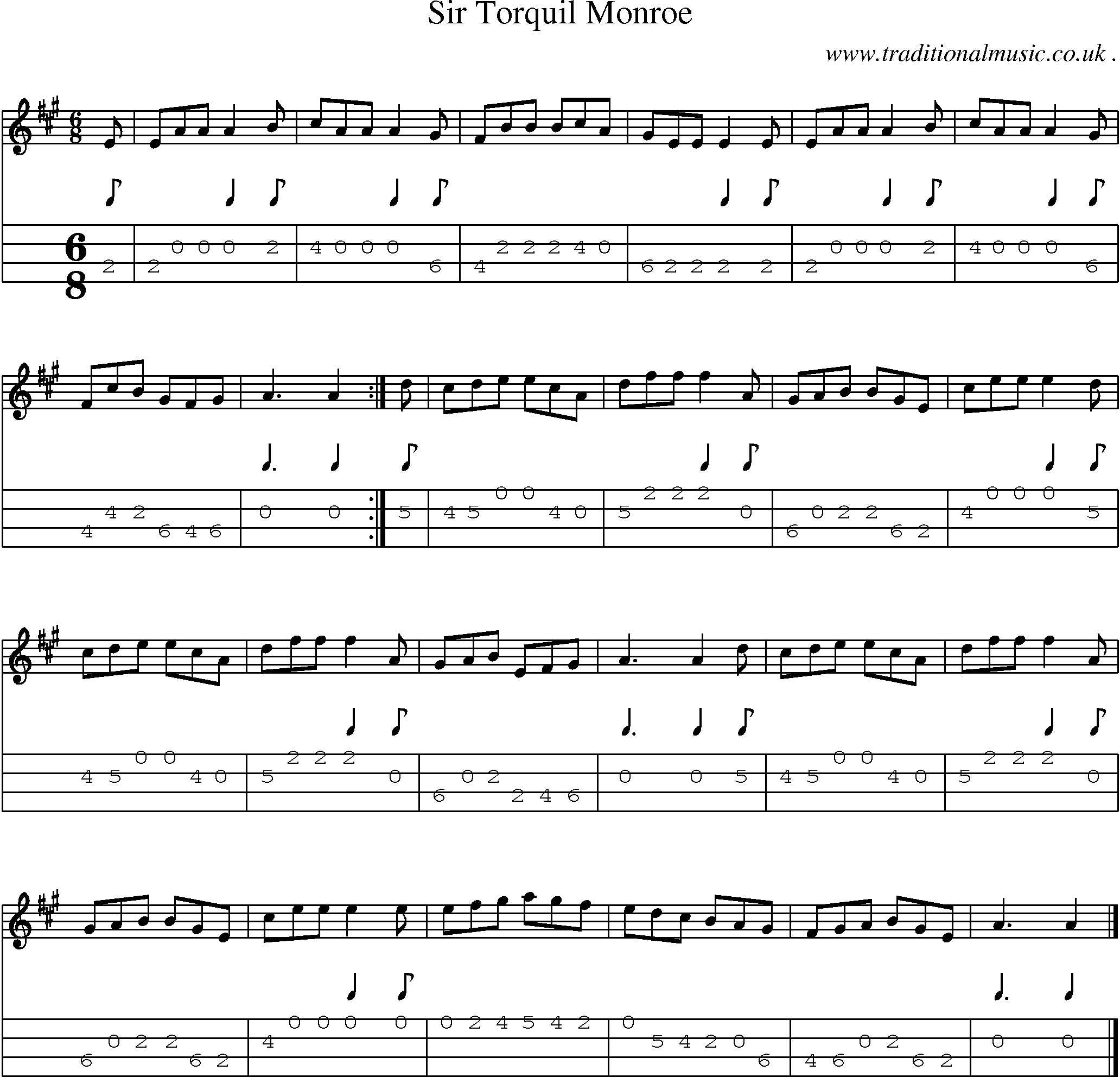 Sheet-music  score, Chords and Mandolin Tabs for Sir Torquil Monroe