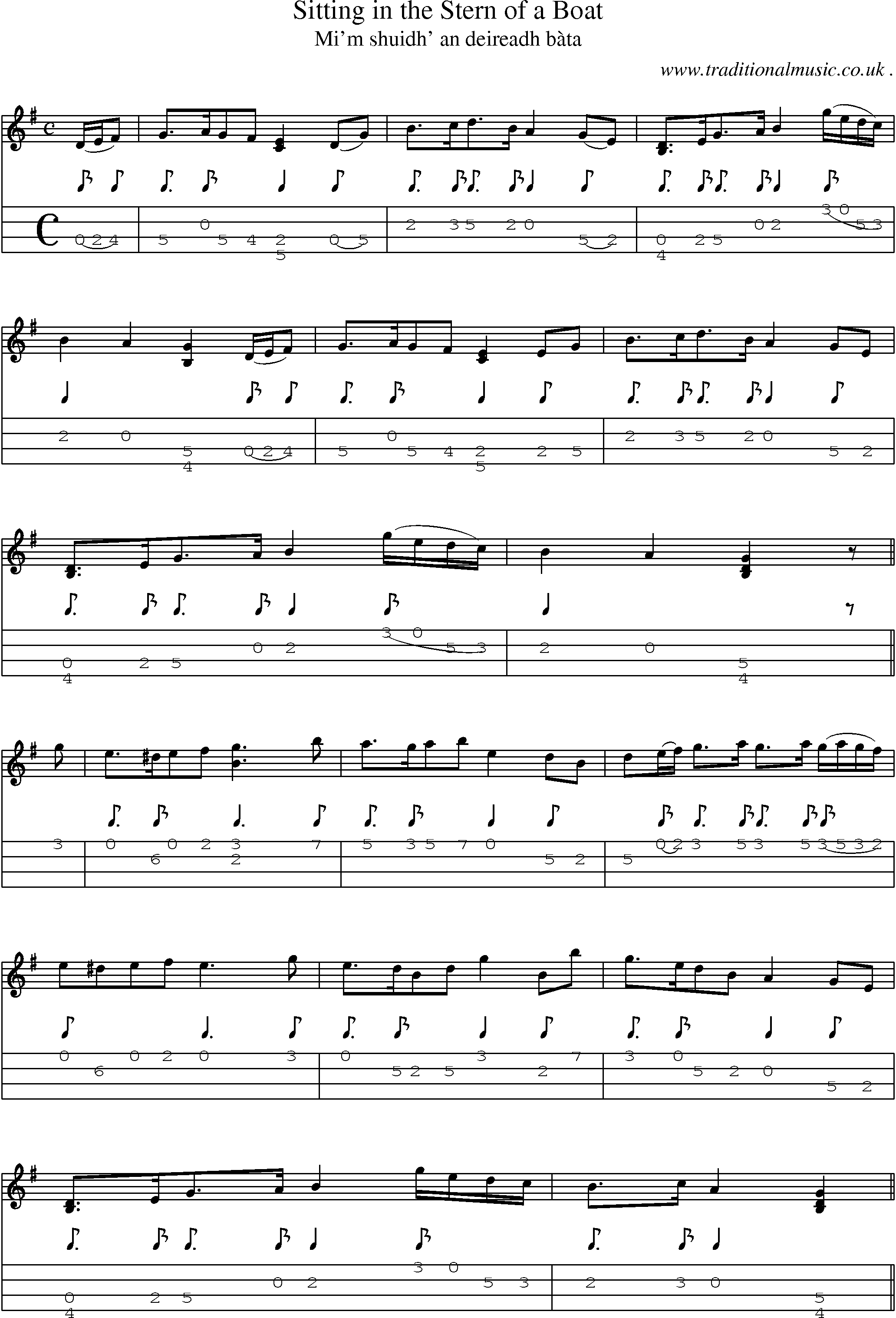 Sheet-music  score, Chords and Mandolin Tabs for Sitting In The Stern Of A Boat